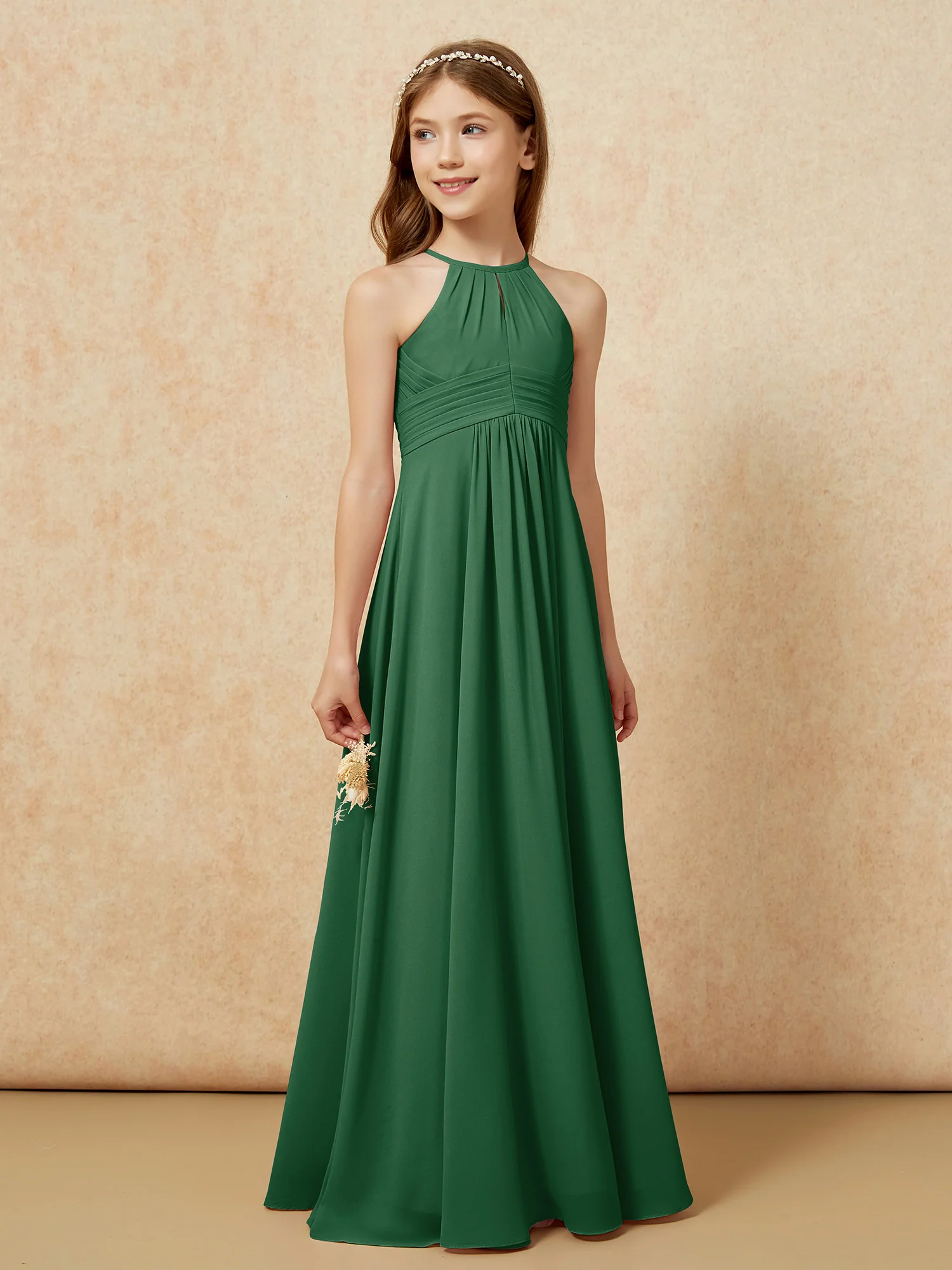 Simple Sleeveless Empire Long Junior Bridesmaid Dress Dark Green - Image 4