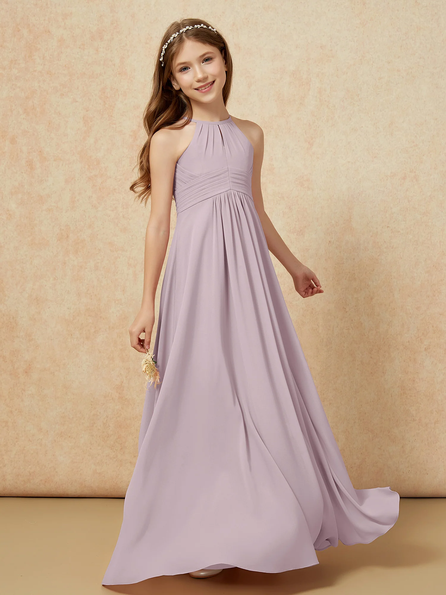 Simple Sleeveless Empire Long Junior Bridesmaid Dress Dusk - Image 3