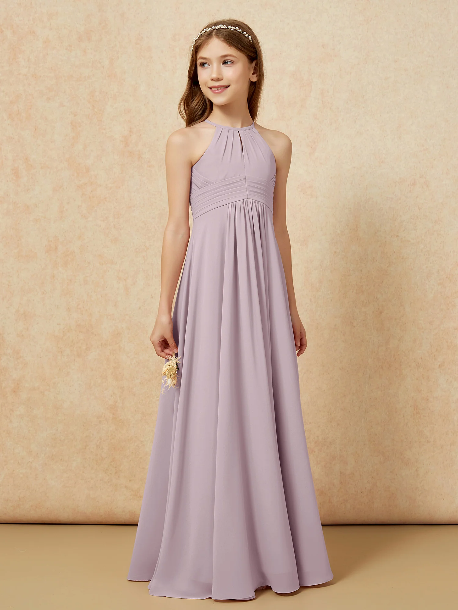 Simple Sleeveless Empire Long Junior Bridesmaid Dress Dusk - Image 4