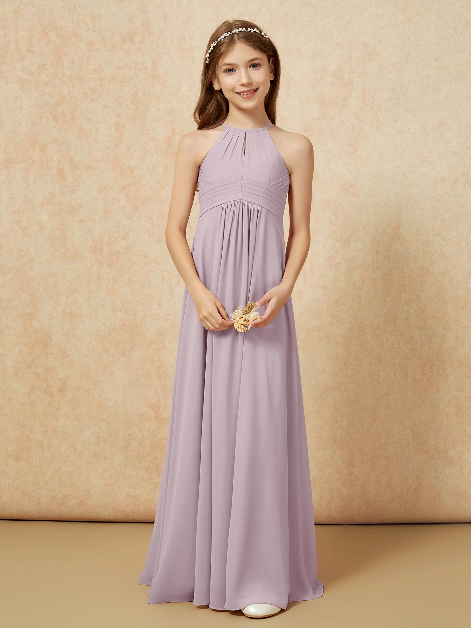 Simple Sleeveless Empire Long Junior Bridesmaid Dress Dusk - Image 5
