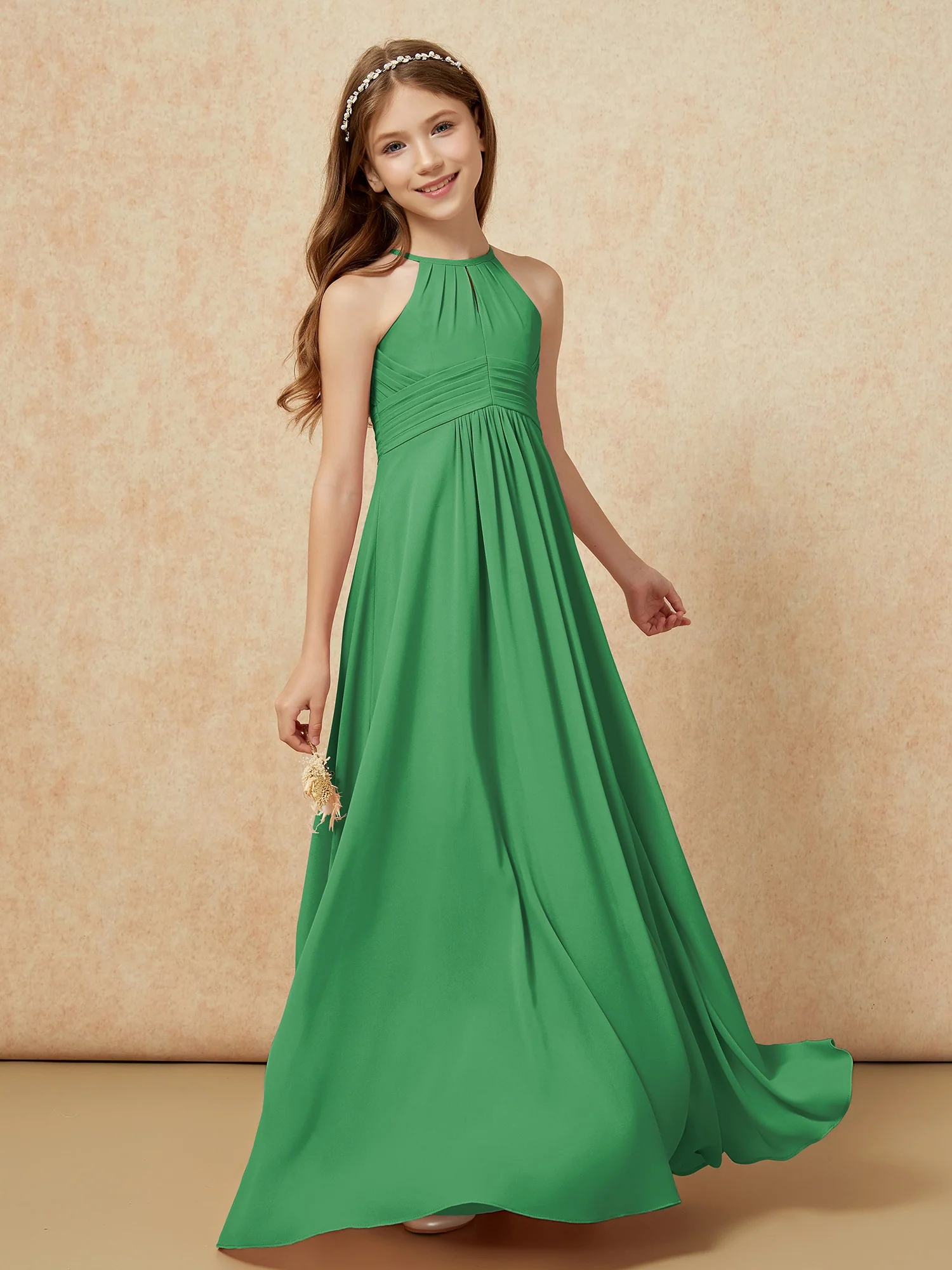 Simple Sleeveless Empire Long Junior Bridesmaid Dress Emerald - Image 3