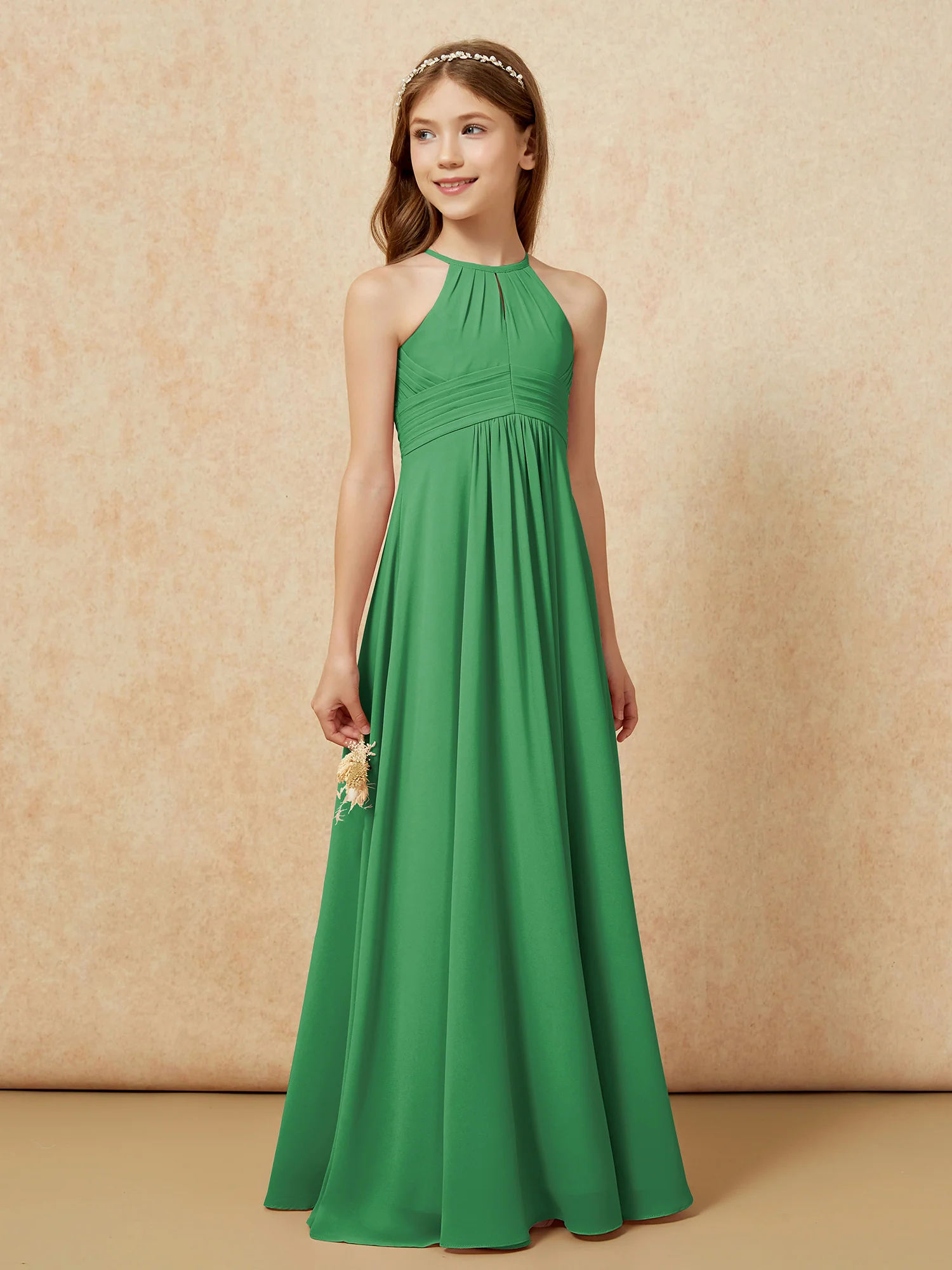 Simple Sleeveless Empire Long Junior Bridesmaid Dress Emerald - Image 4