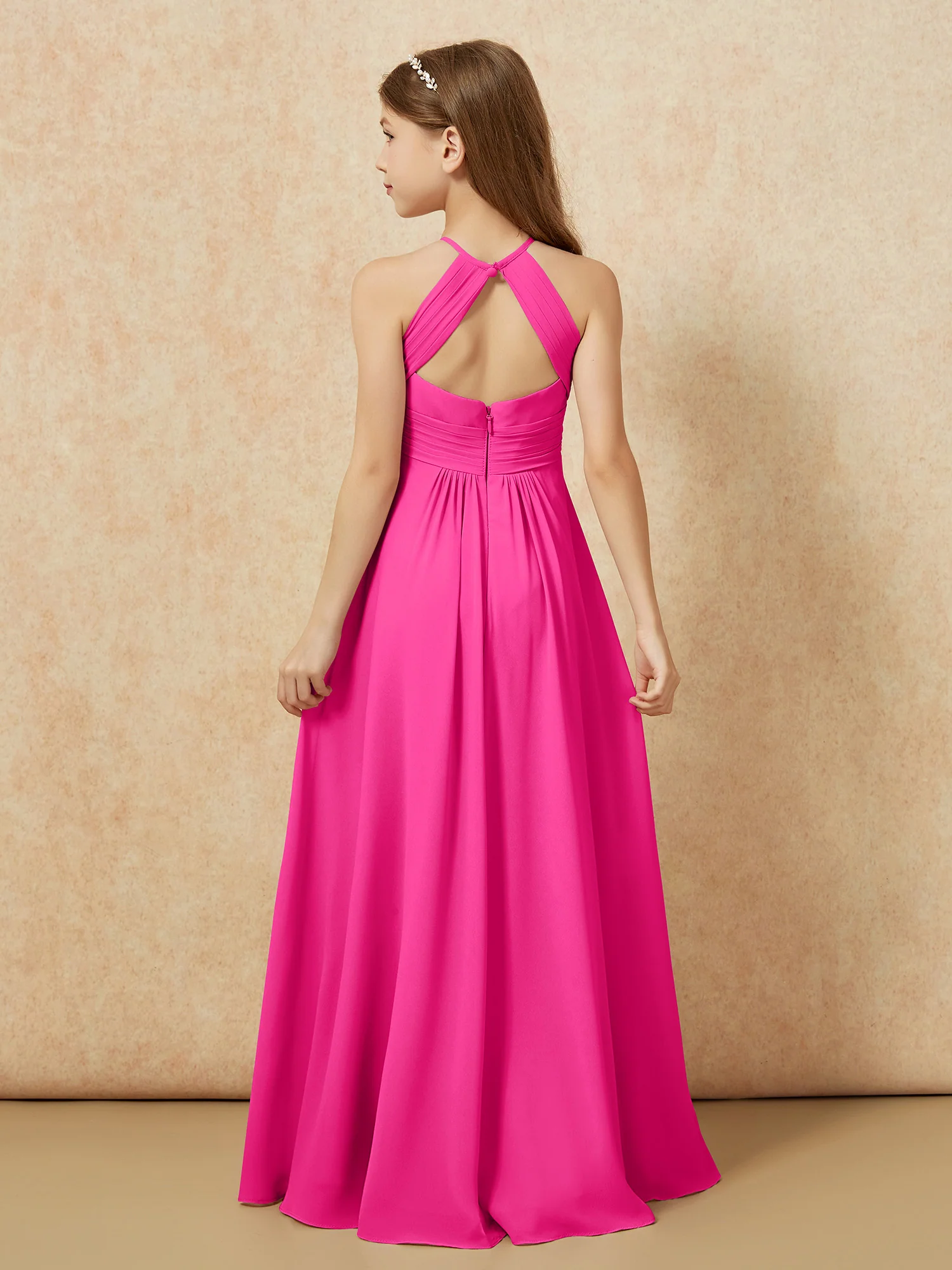 Simple Sleeveless Empire Long Junior Bridesmaid Dress Fuchsia - Image 2