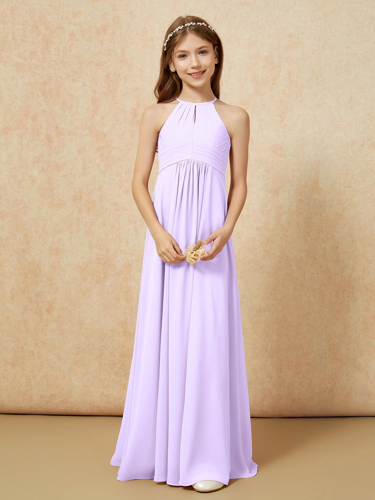 Simple Sleeveless Empire Long Junior Bridesmaid Dress Lilac - Image 5