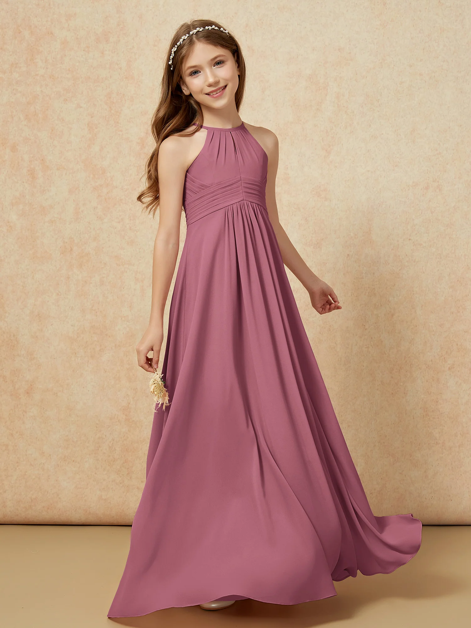 Simple Sleeveless Empire Long Junior Bridesmaid Dress Mulberry - Image 3