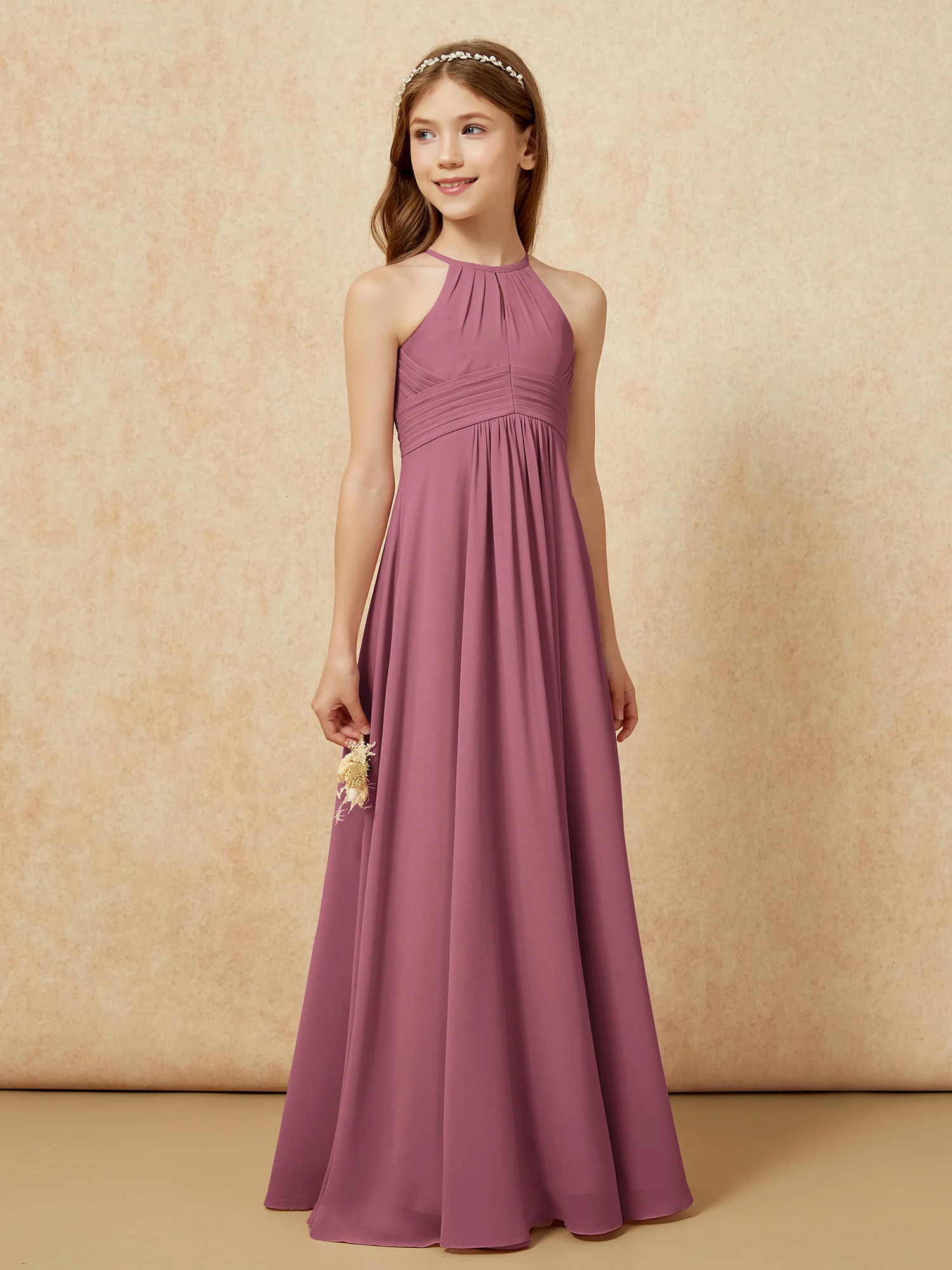 Simple Sleeveless Empire Long Junior Bridesmaid Dress Mulberry - Image 4