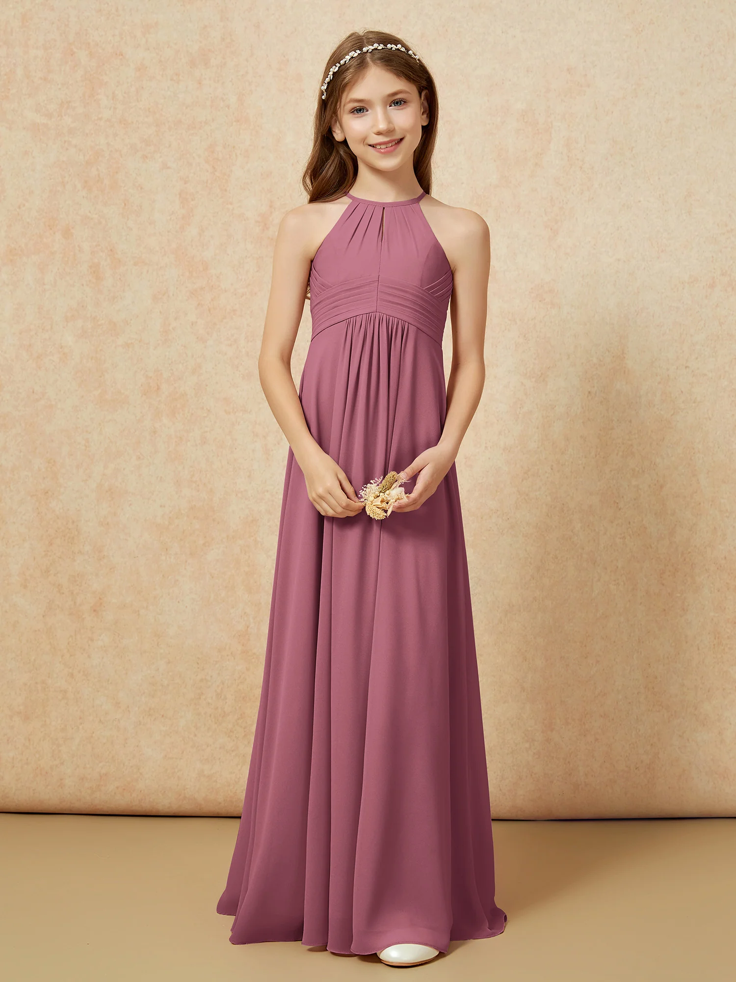 Simple Sleeveless Empire Long Junior Bridesmaid Dress Mulberry - Image 5