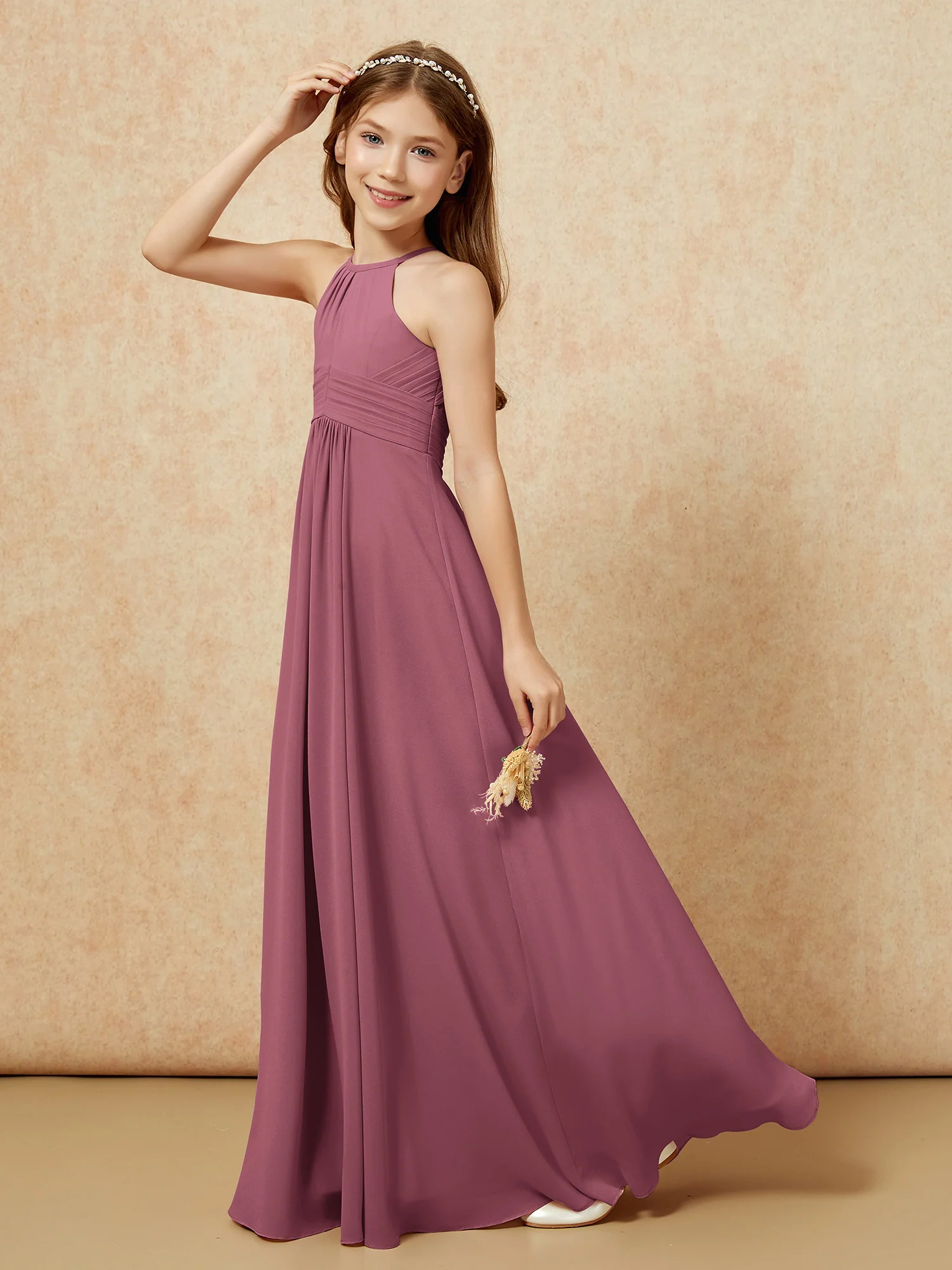 Simple Sleeveless Empire Long Junior Bridesmaid Dress Mulberry - Image 6