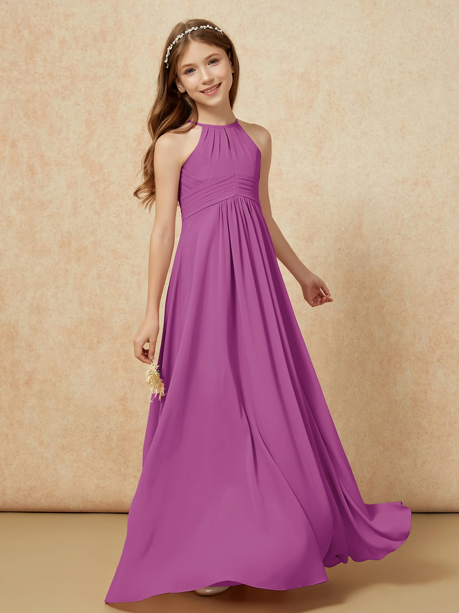 Simple Sleeveless Empire Long Junior Bridesmaid Dress Orchid - Image 3