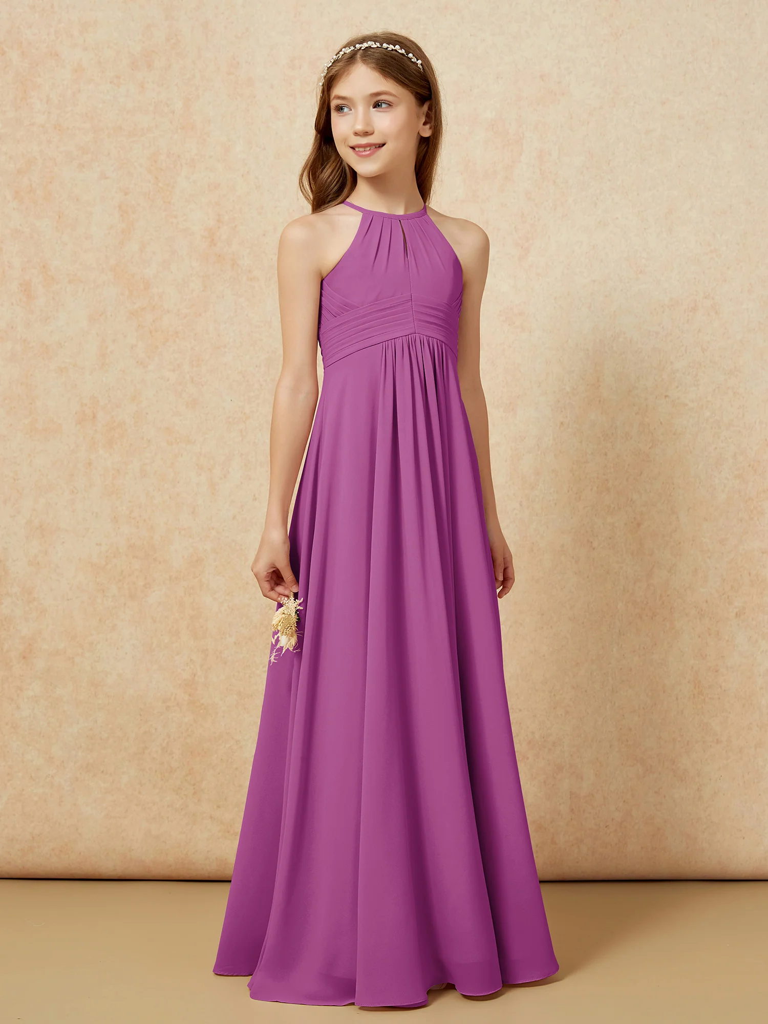 Simple Sleeveless Empire Long Junior Bridesmaid Dress Orchid - Image 4