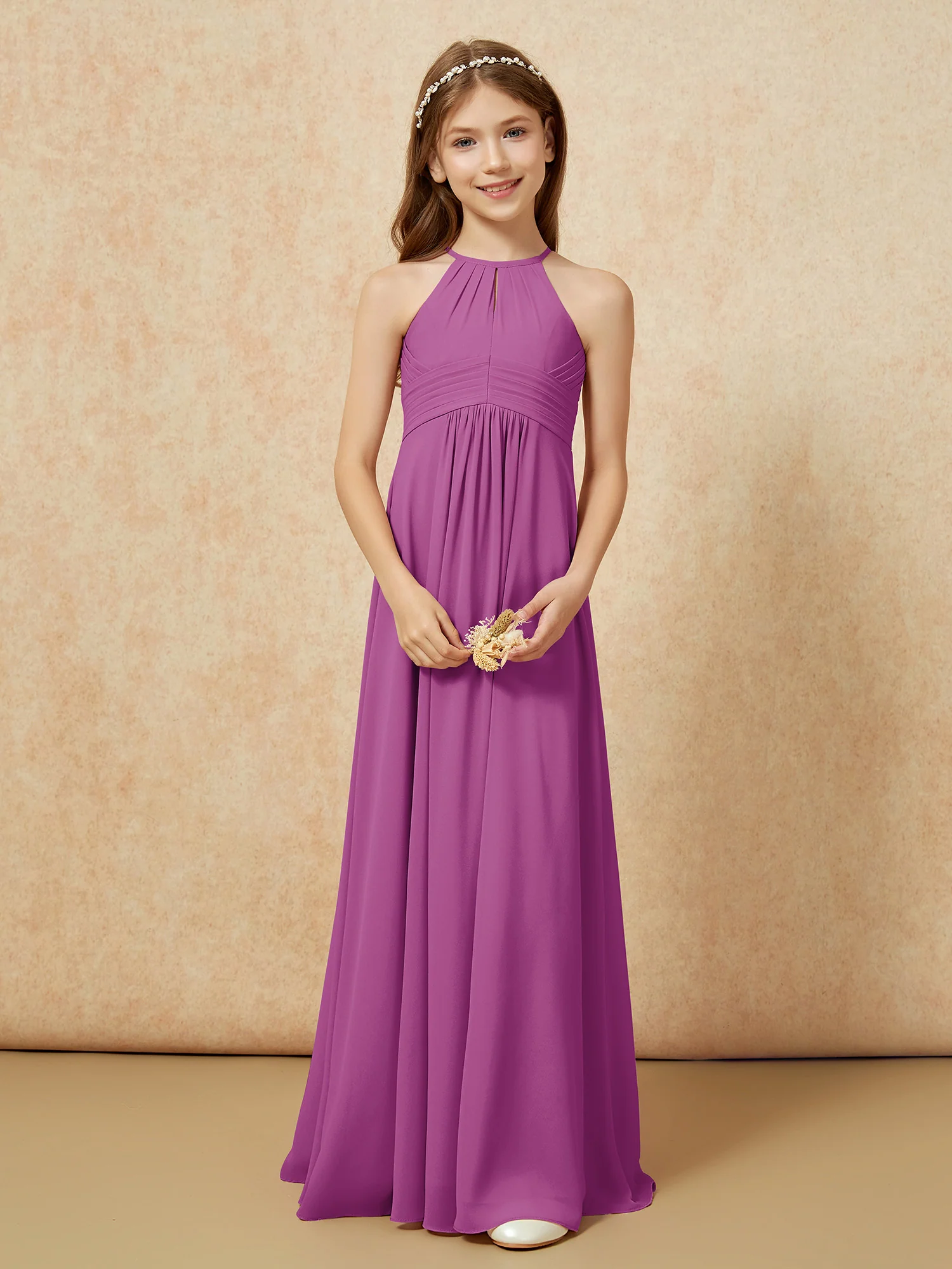 Simple Sleeveless Empire Long Junior Bridesmaid Dress Orchid - Image 5