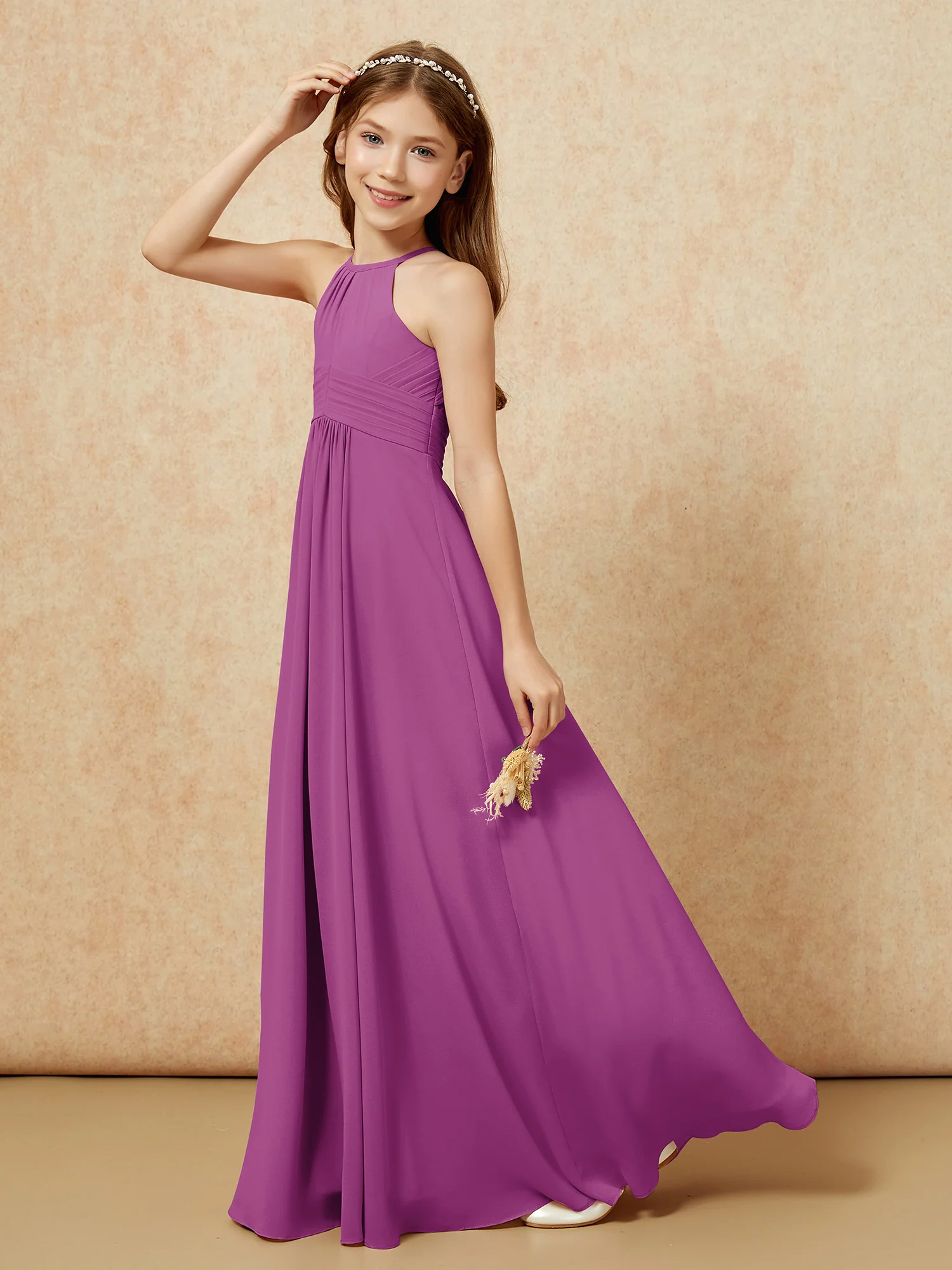 Simple Sleeveless Empire Long Junior Bridesmaid Dress Orchid - Image 6