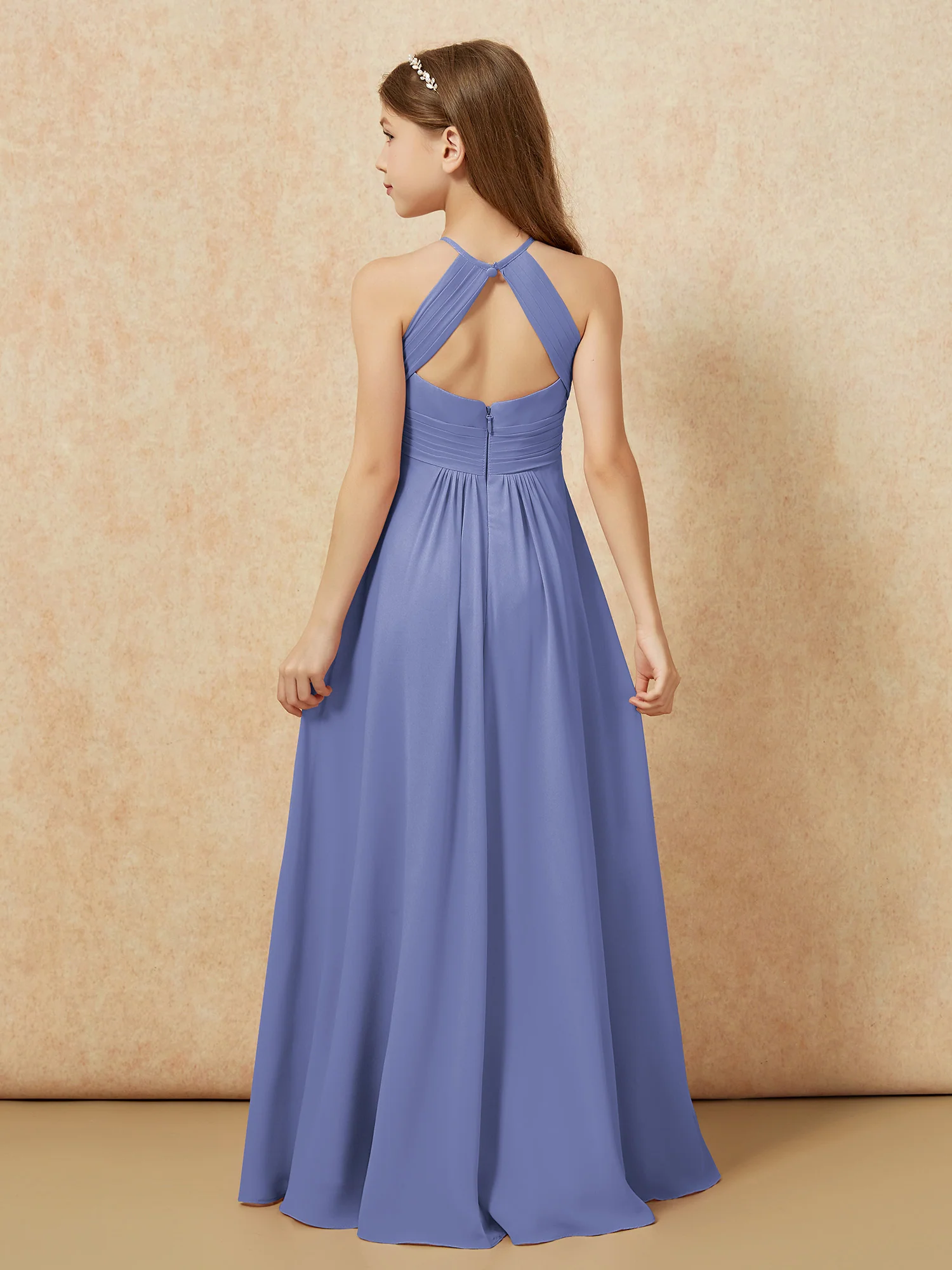 Simple Sleeveless Empire Long Junior Bridesmaid Dress Periwinkle - Image 2