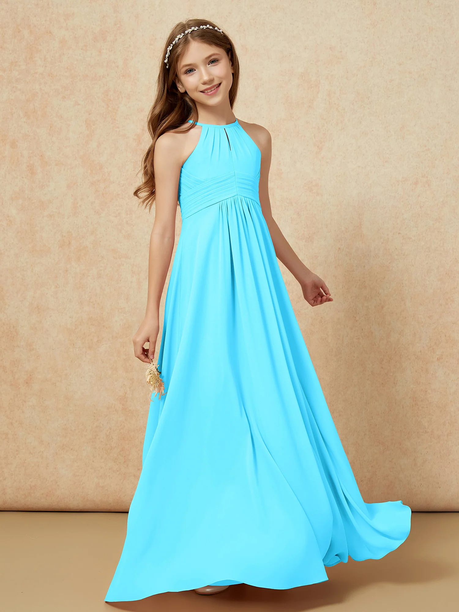 Simple Sleeveless Empire Long Junior Bridesmaid Dress Pool - Image 3
