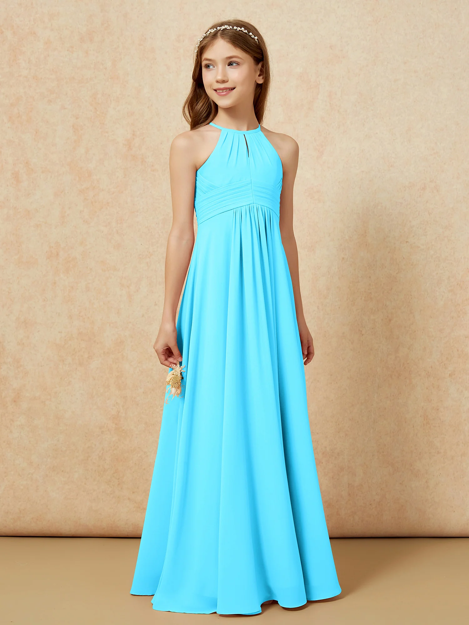 Simple Sleeveless Empire Long Junior Bridesmaid Dress Pool - Image 4