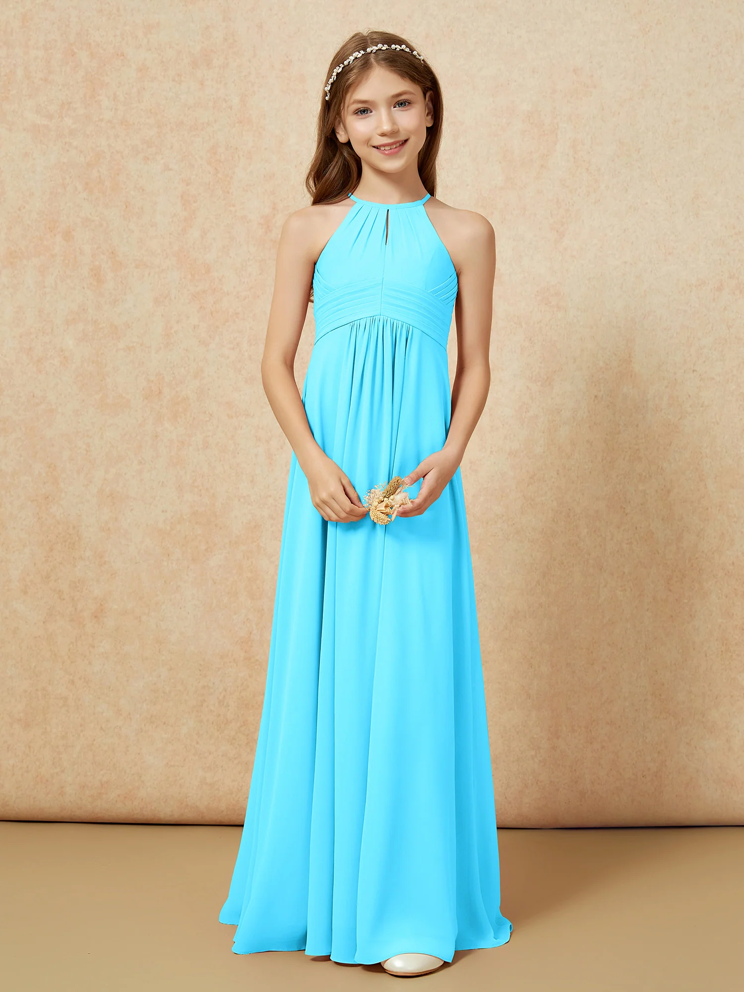 Simple Sleeveless Empire Long Junior Bridesmaid Dress Pool - Image 5
