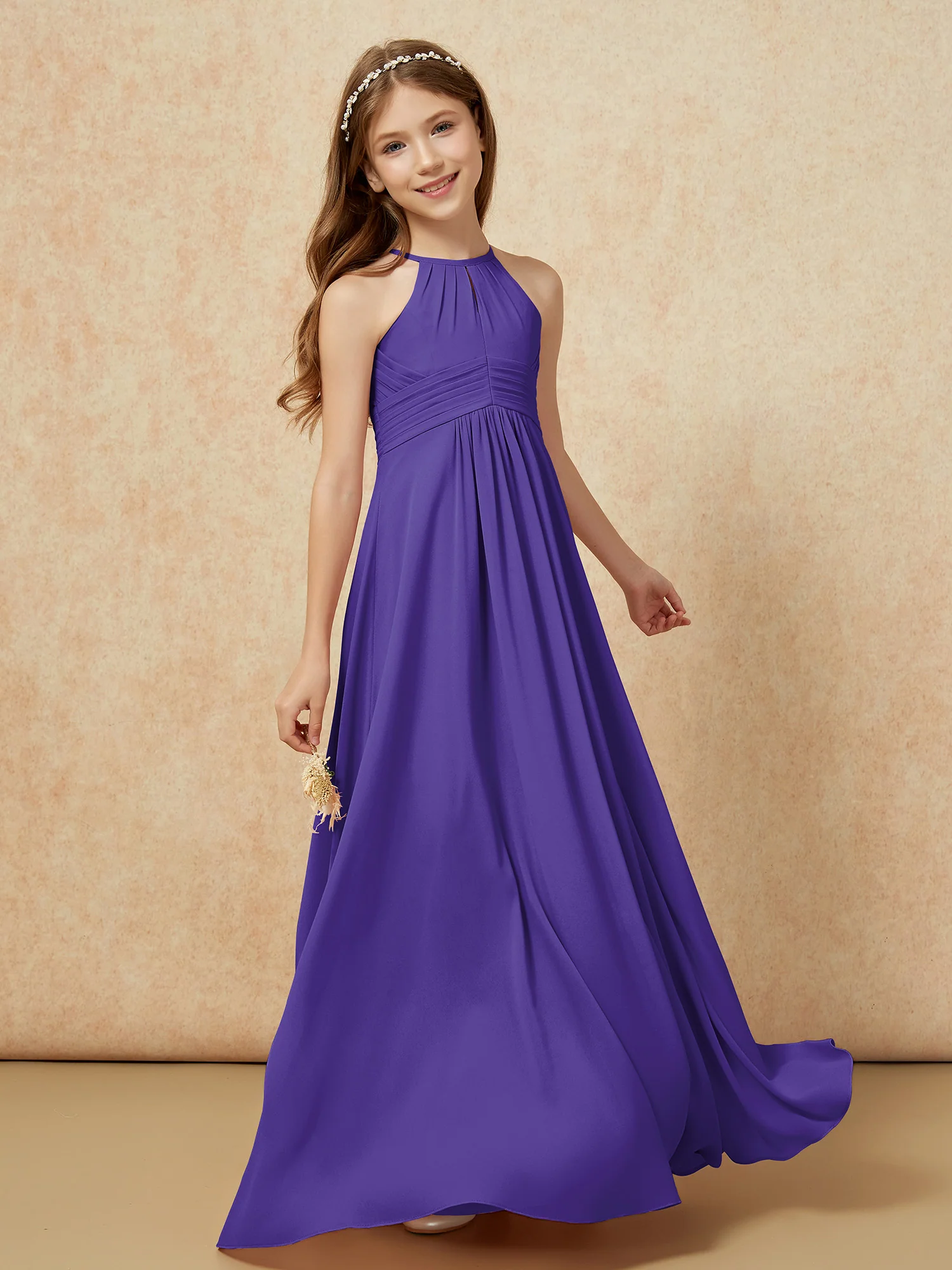 Simple Sleeveless Empire Long Junior Bridesmaid Dress Regency - Image 3