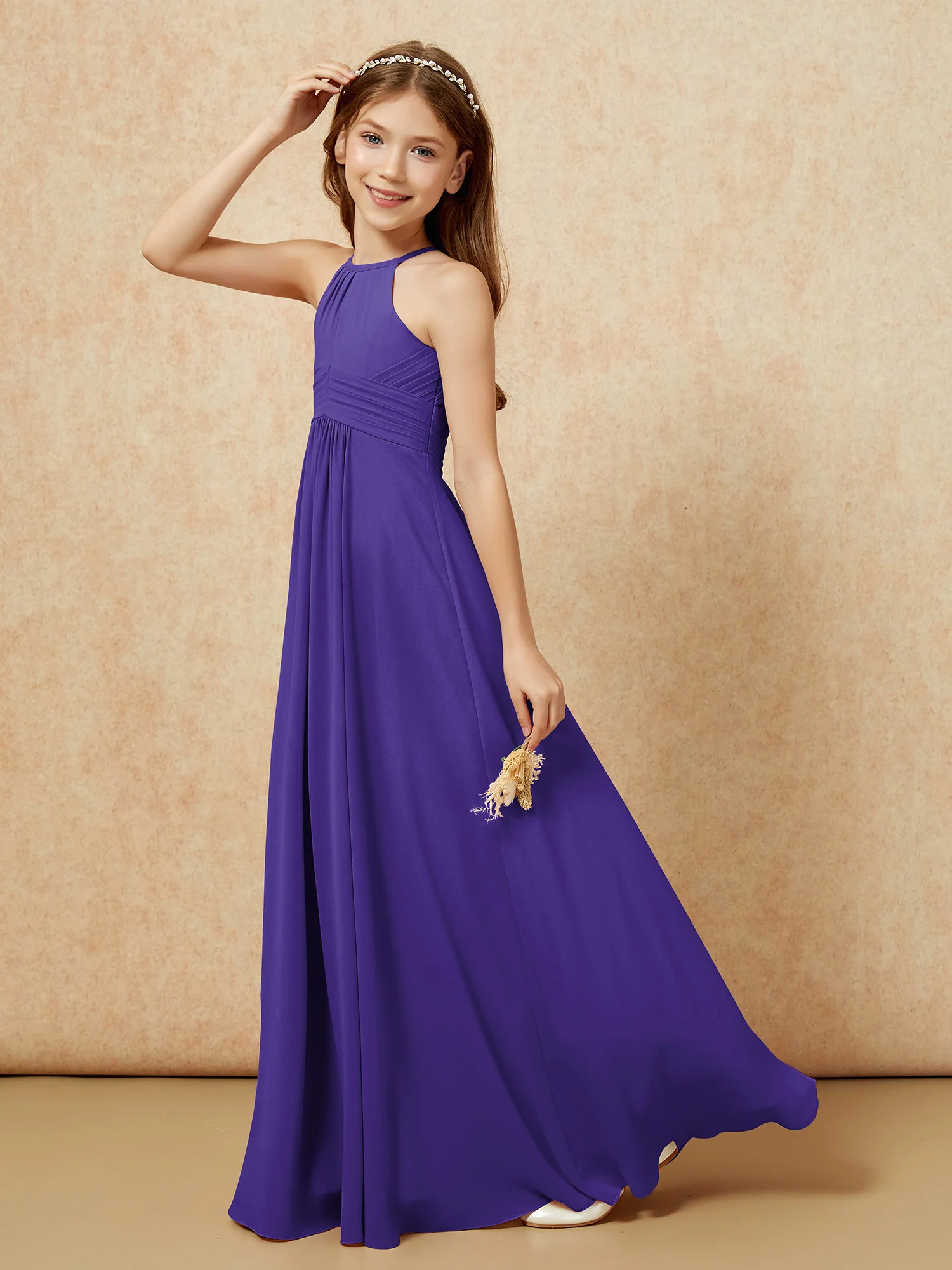 Simple Sleeveless Empire Long Junior Bridesmaid Dress Regency - Image 6