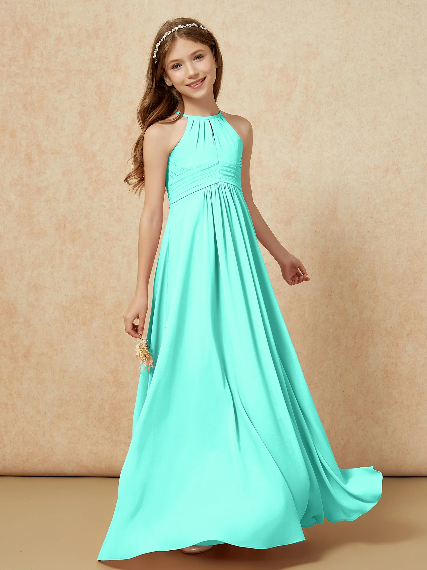 Simple Sleeveless Empire Long Junior Bridesmaid Dress Spa - Image 3
