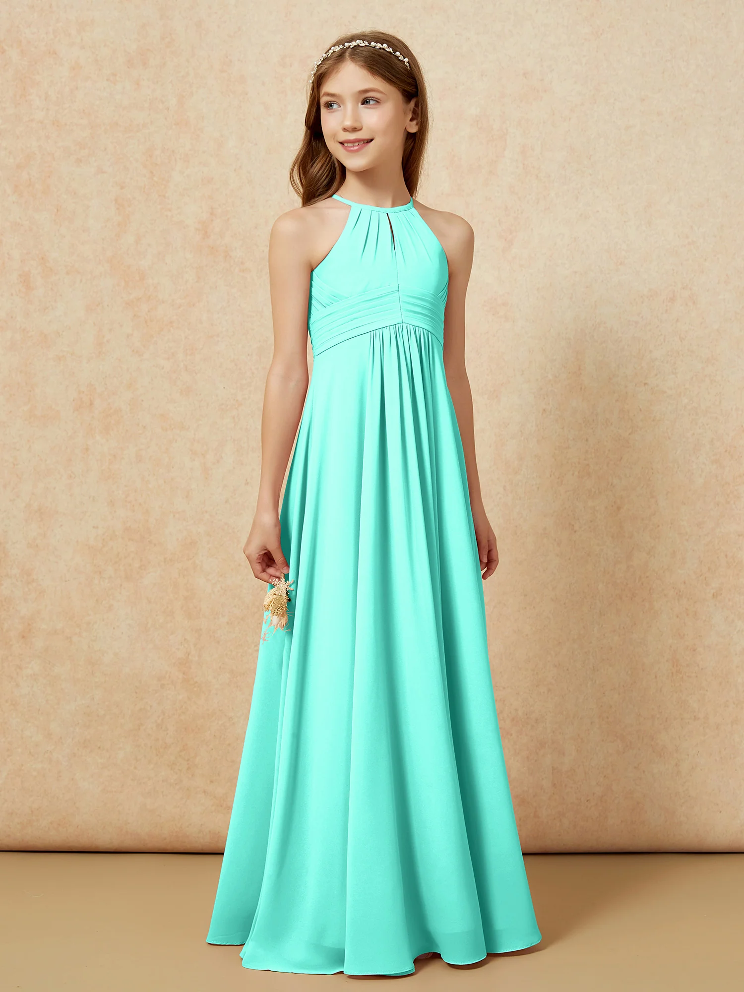 Simple Sleeveless Empire Long Junior Bridesmaid Dress Spa - Image 4