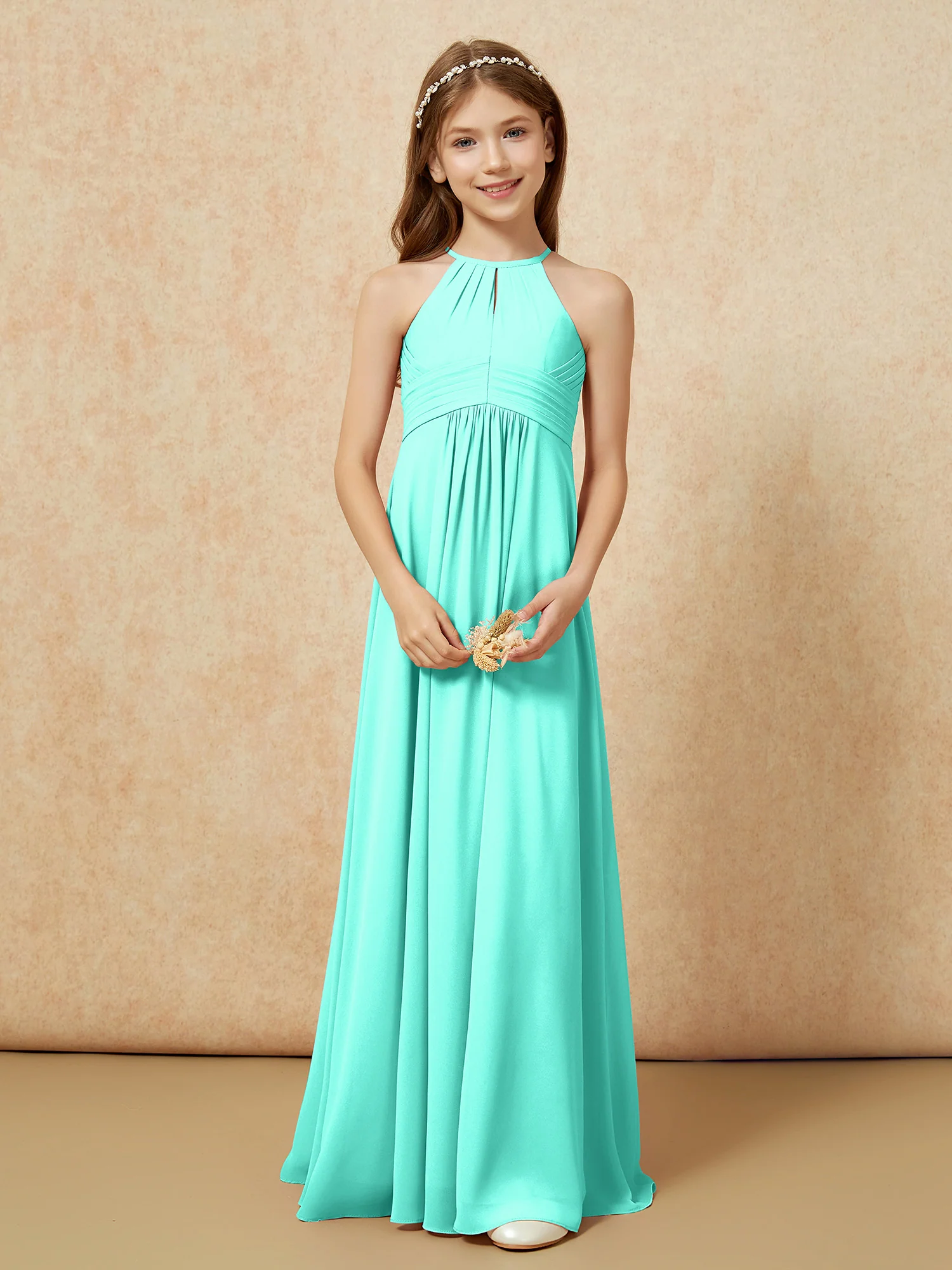 Simple Sleeveless Empire Long Junior Bridesmaid Dress Spa - Image 5