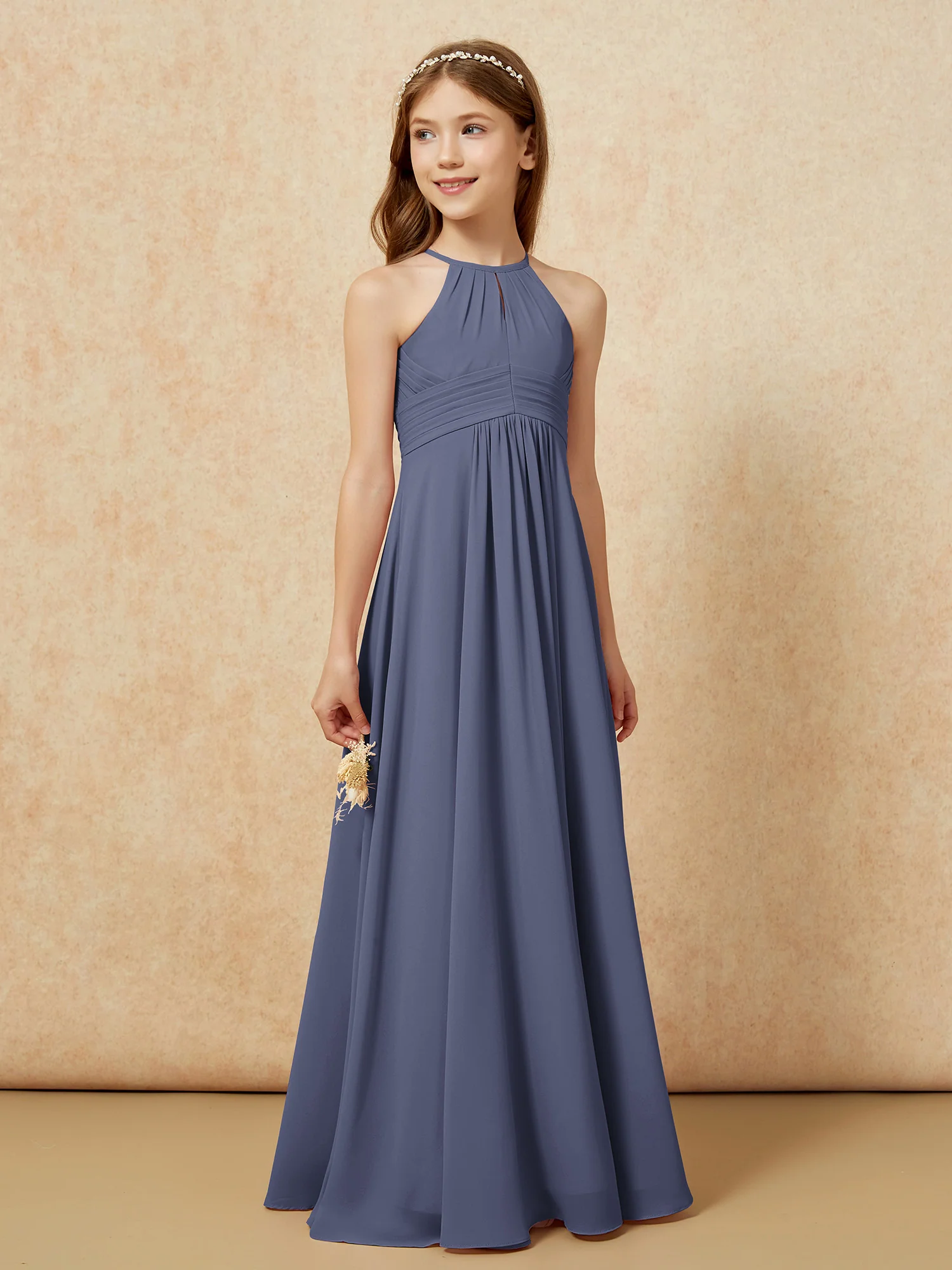 Simple Sleeveless Empire Long Junior Bridesmaid Dress Stormy - Image 4