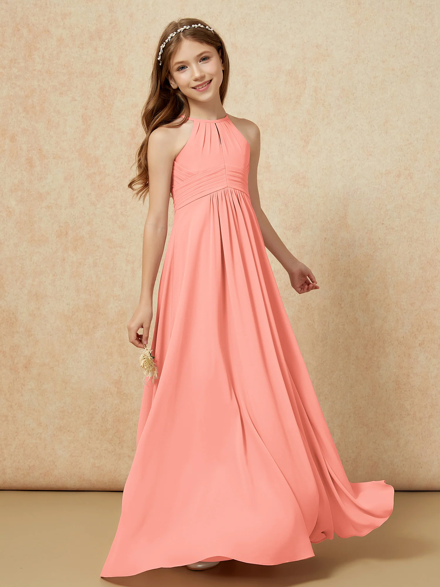 Simple Sleeveless Empire Long Junior Bridesmaid Dress Sunset - Image 3