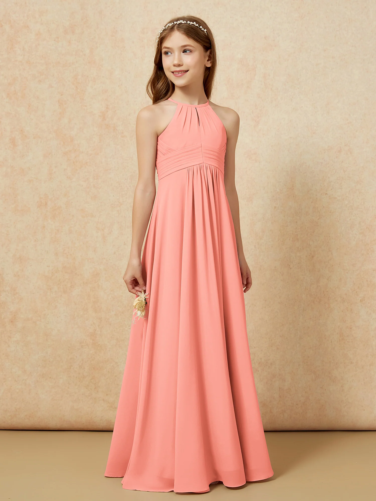 Simple Sleeveless Empire Long Junior Bridesmaid Dress Sunset - Image 4