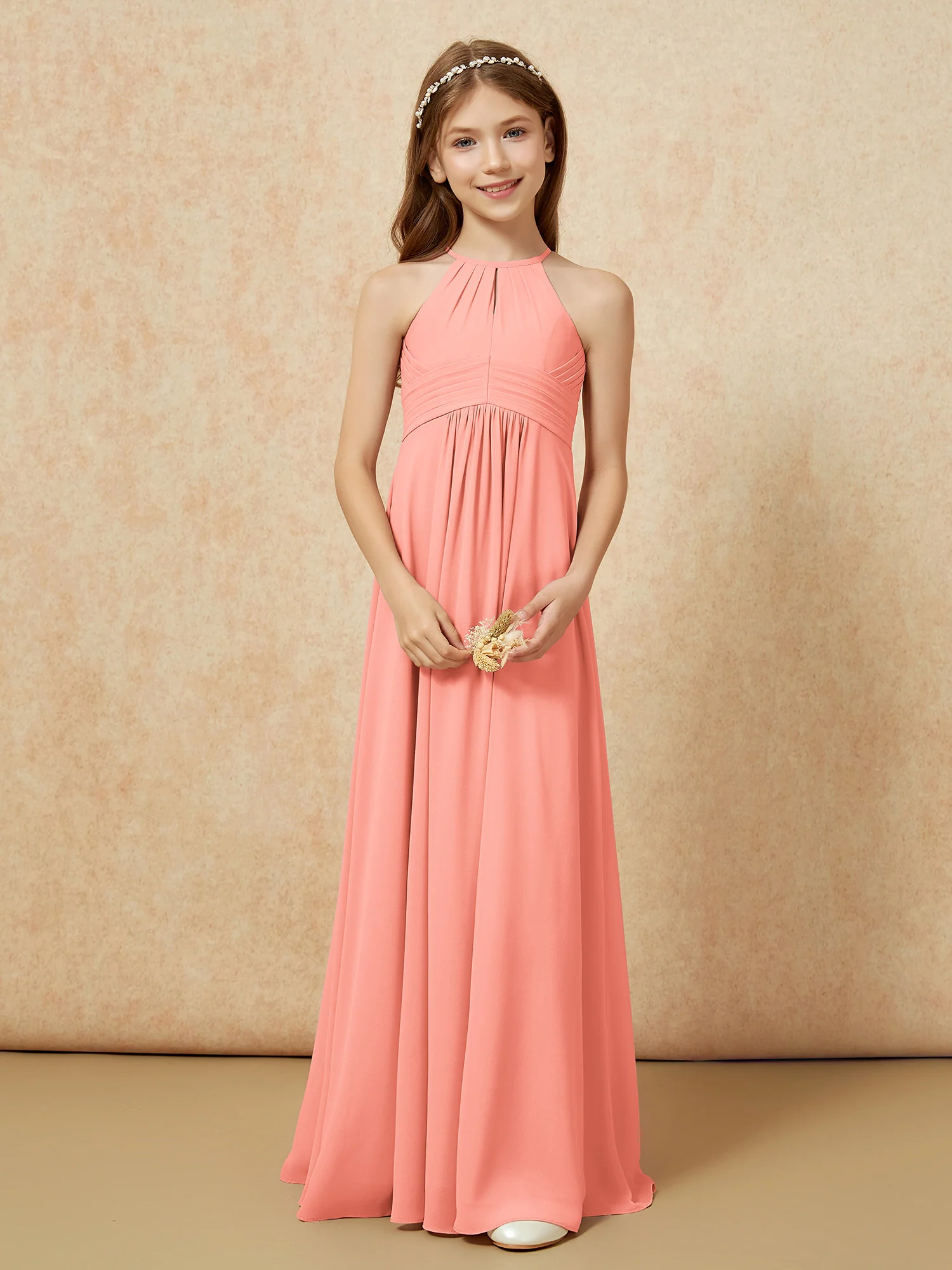 Simple Sleeveless Empire Long Junior Bridesmaid Dress Sunset - Image 5