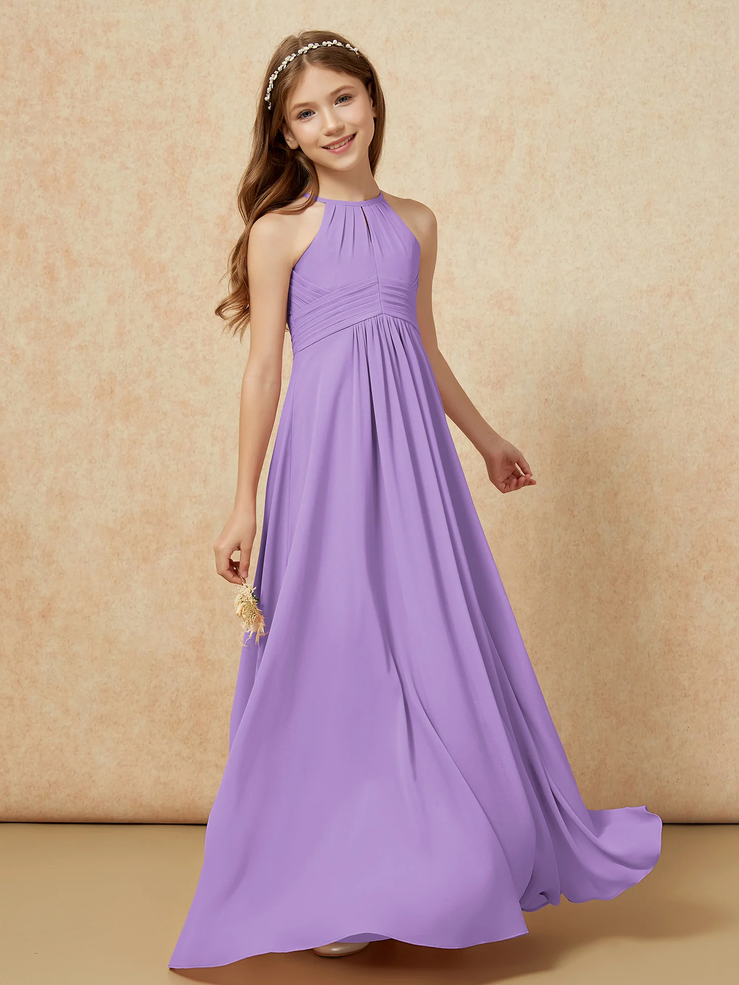 Simple Sleeveless Empire Long Junior Bridesmaid Dress Tahiti - Image 3