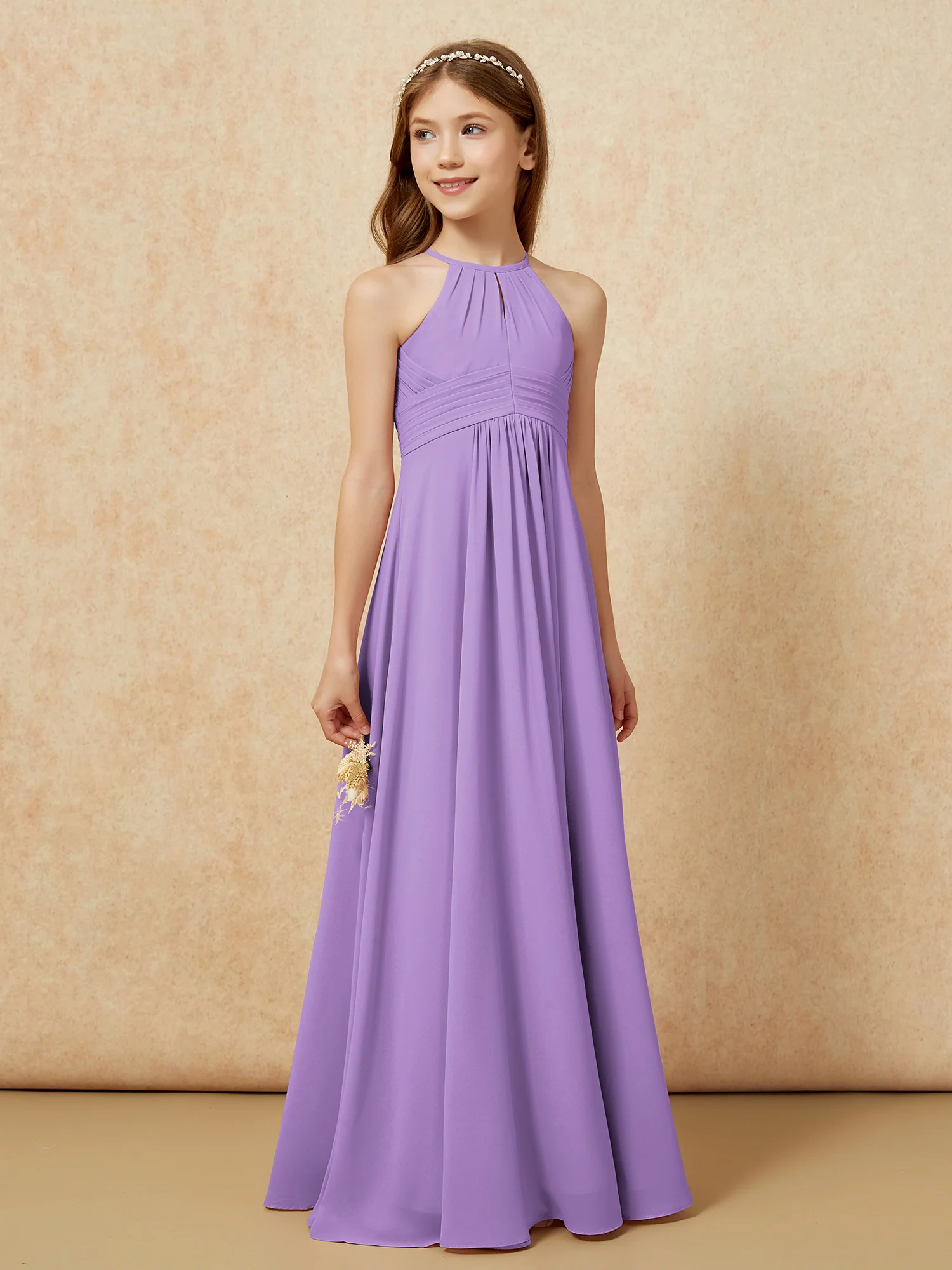 Simple Sleeveless Empire Long Junior Bridesmaid Dress Tahiti - Image 4