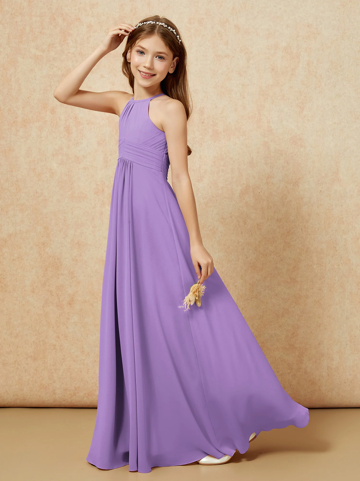 Simple Sleeveless Empire Long Junior Bridesmaid Dress Tahiti - Image 6