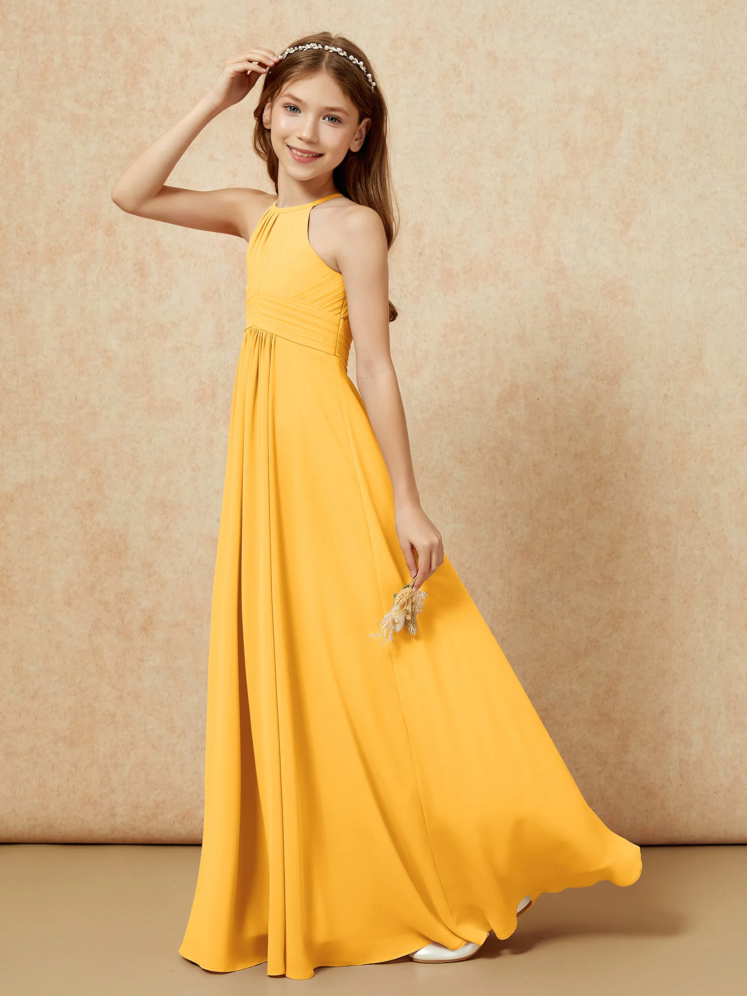 Simple Sleeveless Empire Long Junior Bridesmaid Dress Tangerine - Image 6