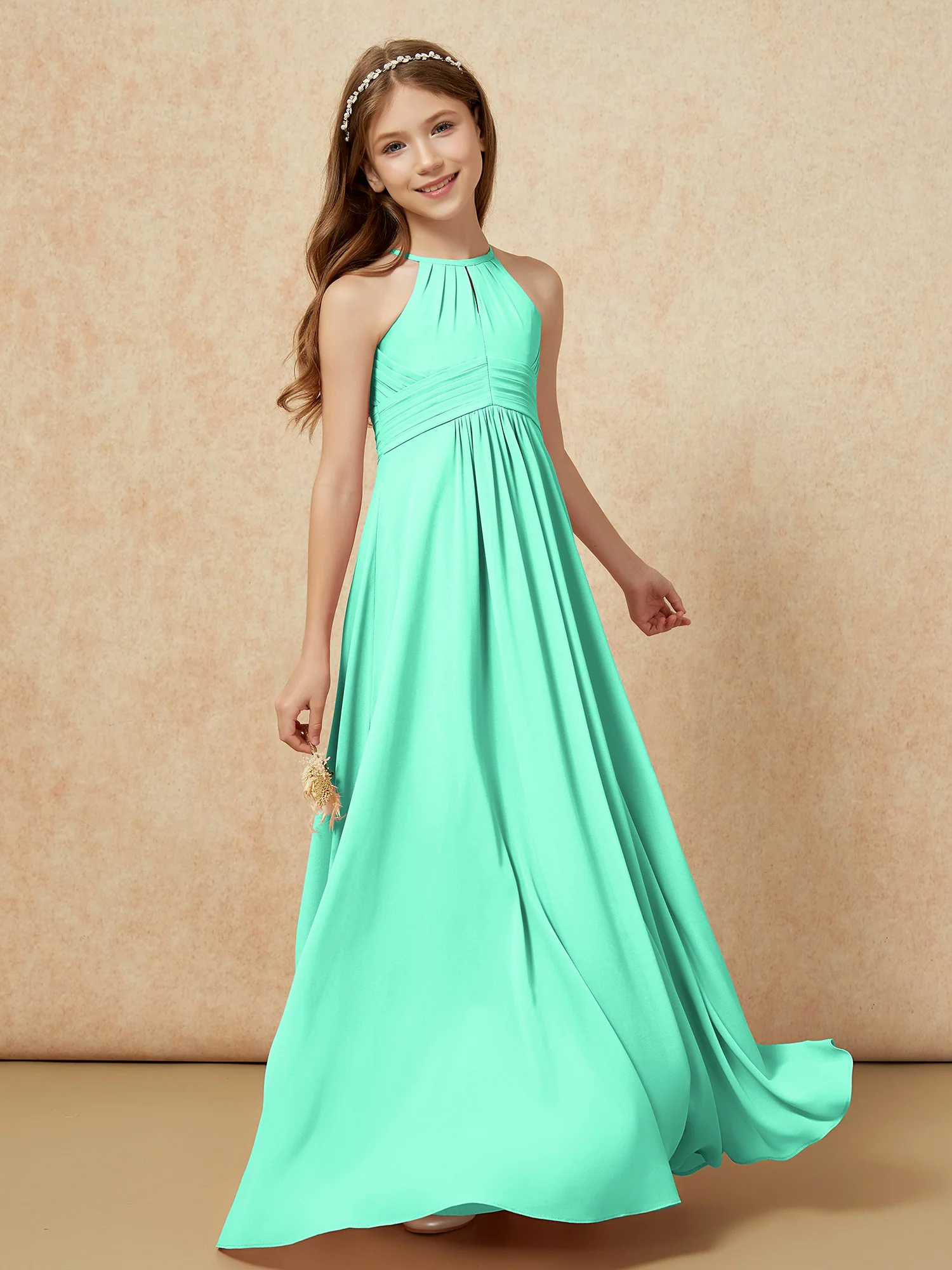 Simple Sleeveless Empire Long Junior Bridesmaid Dress Turquoise - Image 3