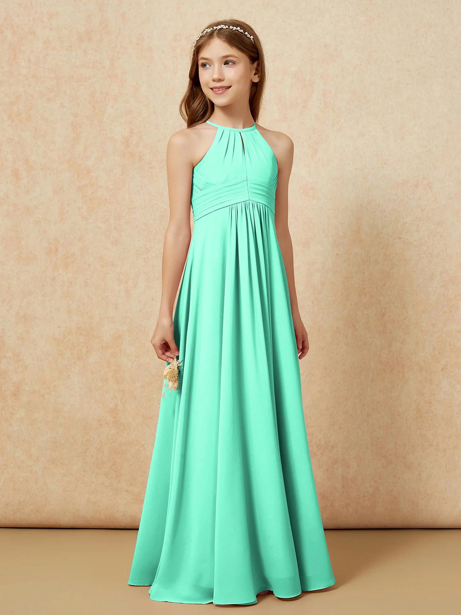 Simple Sleeveless Empire Long Junior Bridesmaid Dress Turquoise - Image 4