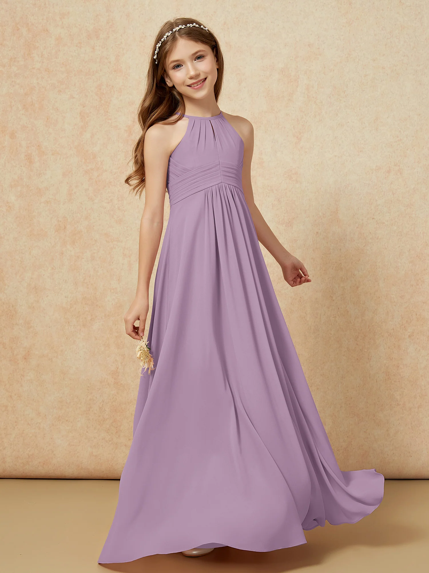Simple Sleeveless Empire Long Junior Bridesmaid Dress Wisteria - Image 3