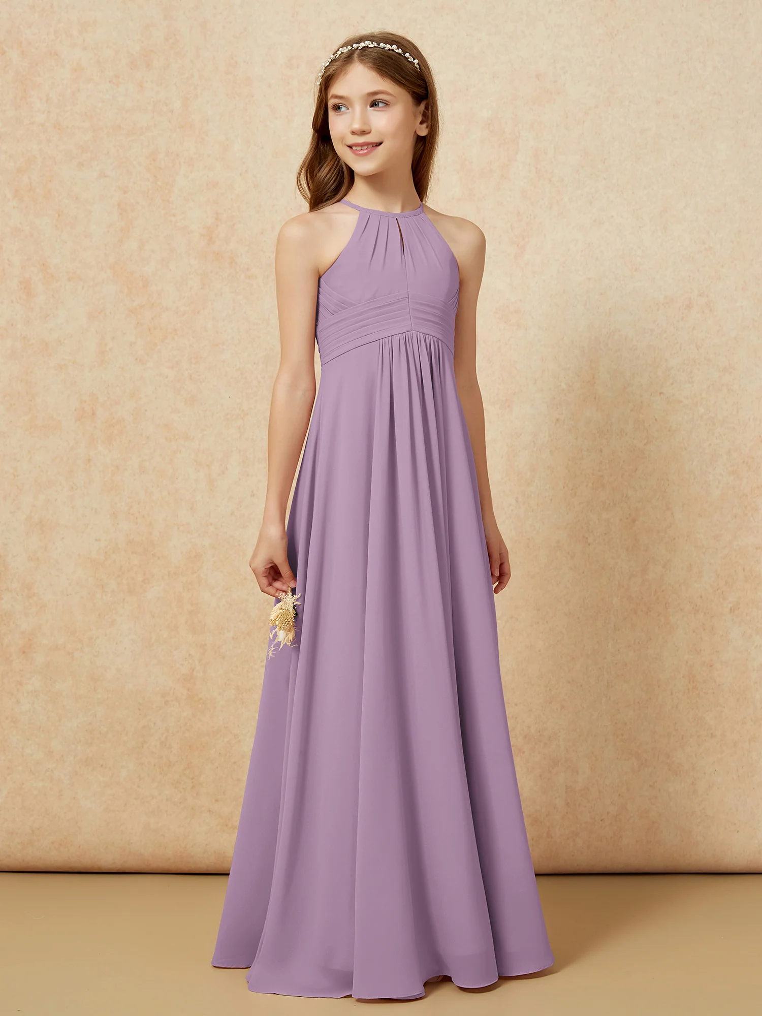 Simple Sleeveless Empire Long Junior Bridesmaid Dress Wisteria - Image 4