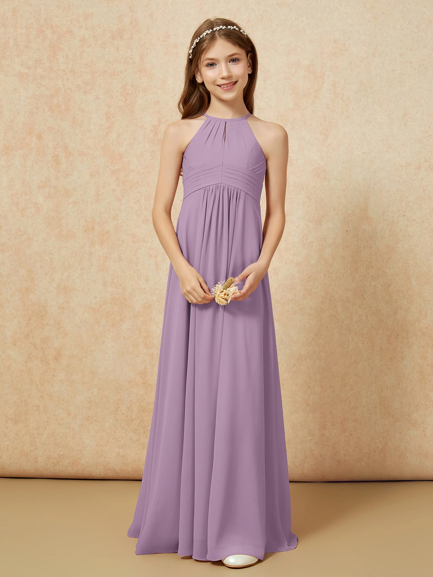 Simple Sleeveless Empire Long Junior Bridesmaid Dress Wisteria - Image 5