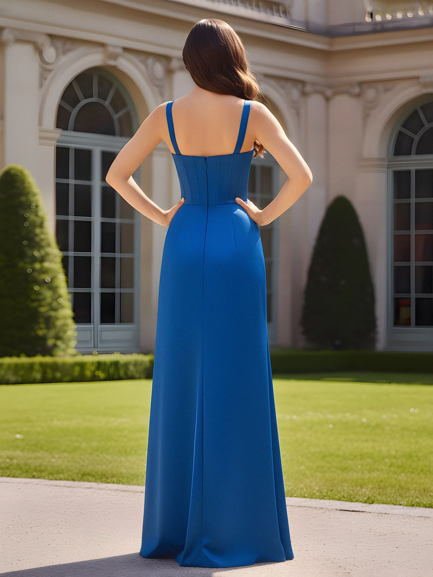 Sweetheart Neck Pleated Sheath Gown With Slit Gold - Image 2
