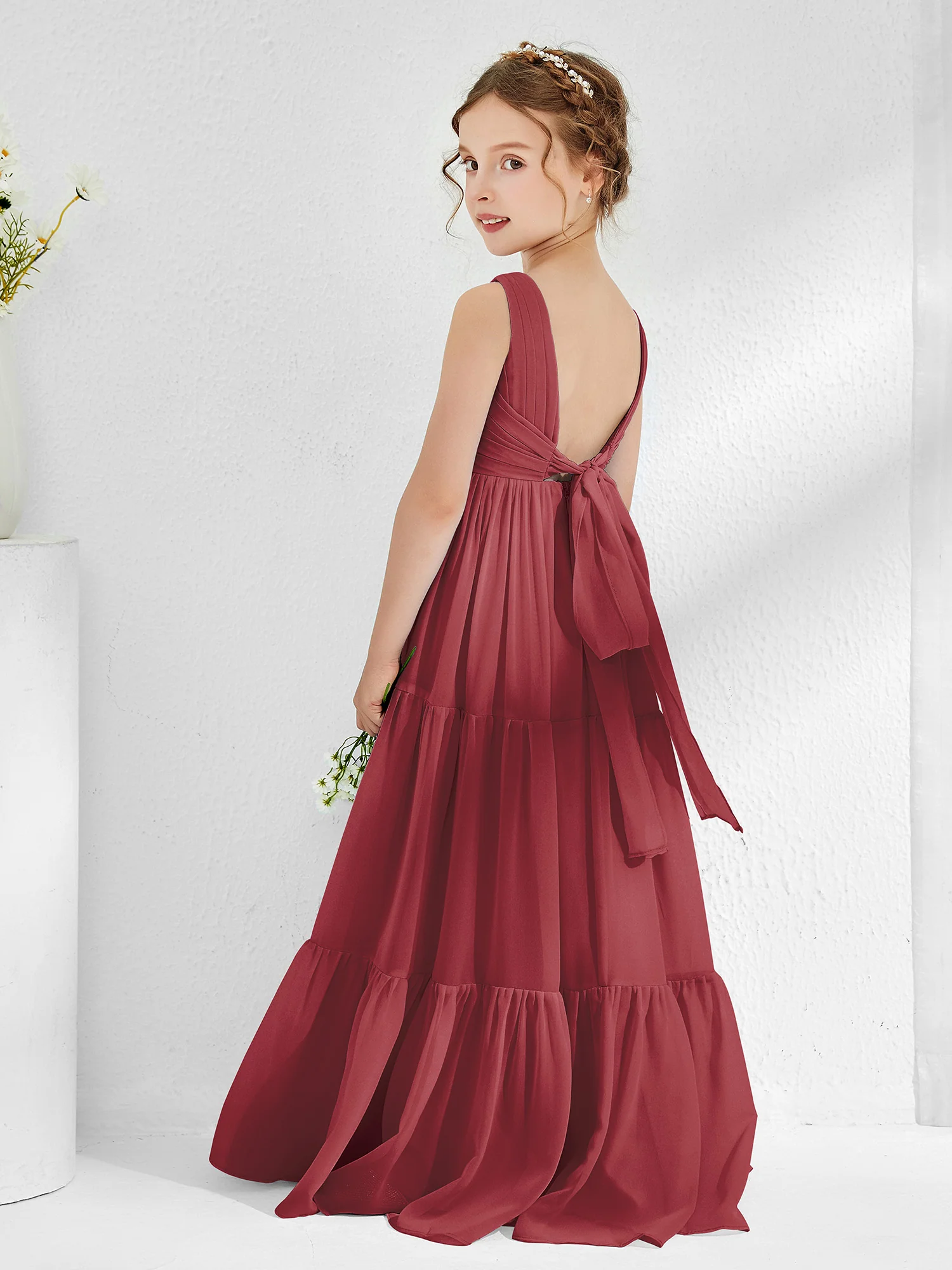 Sleeveless Chiffon Junior Bridesmaid Dresses with Bow Cinnamon Rose - Image 2