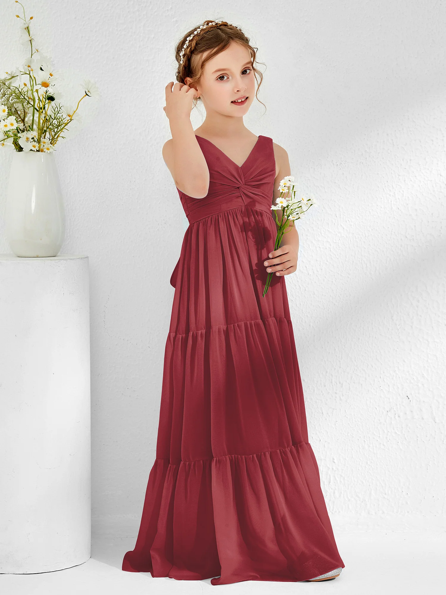 Sleeveless Chiffon Junior Bridesmaid Dresses with Bow Cinnamon Rose - Image 3