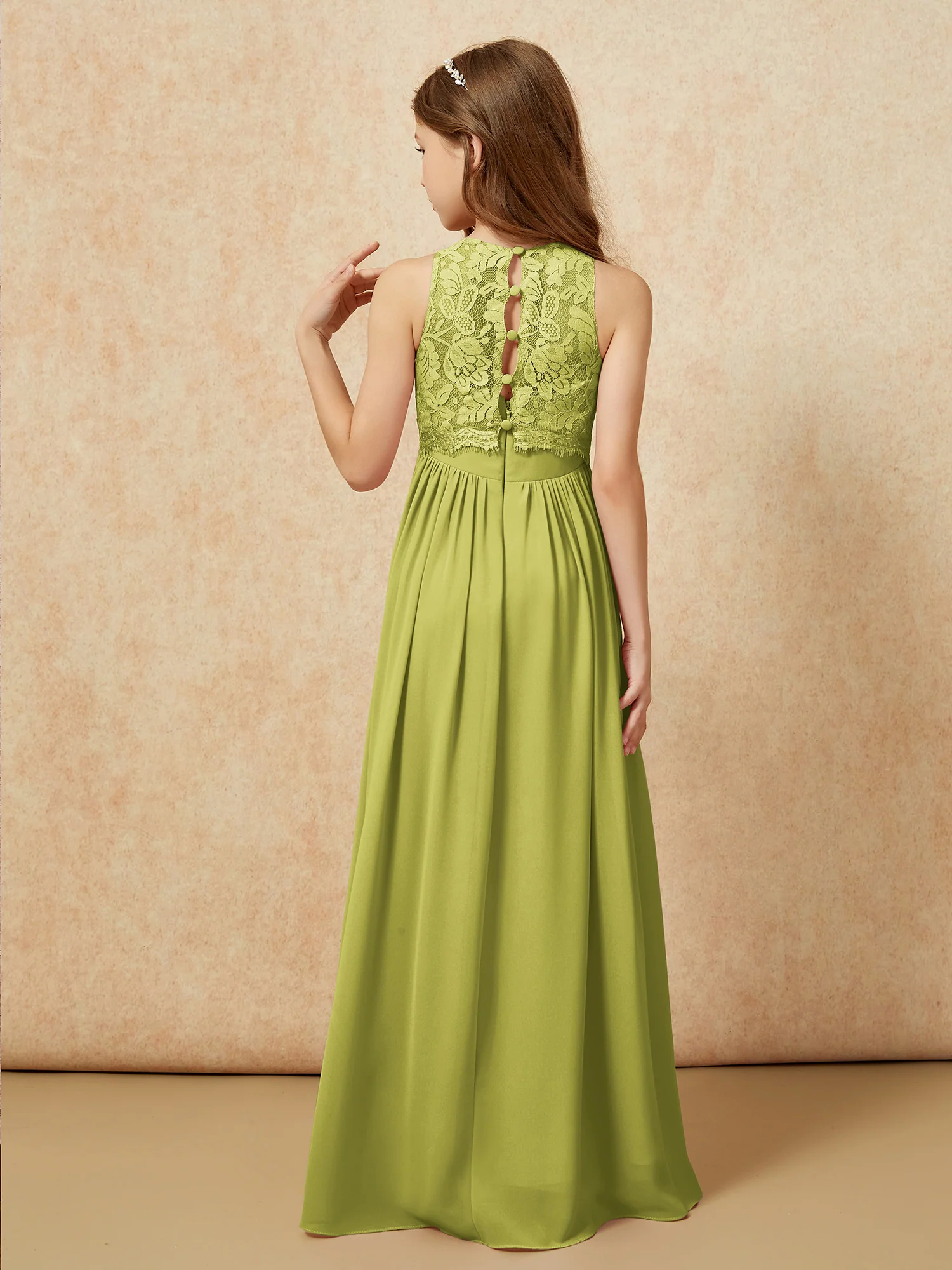 Sleeveless Lace Chiffon A-line Junior Bridesmaid Dress Clover - Image 2