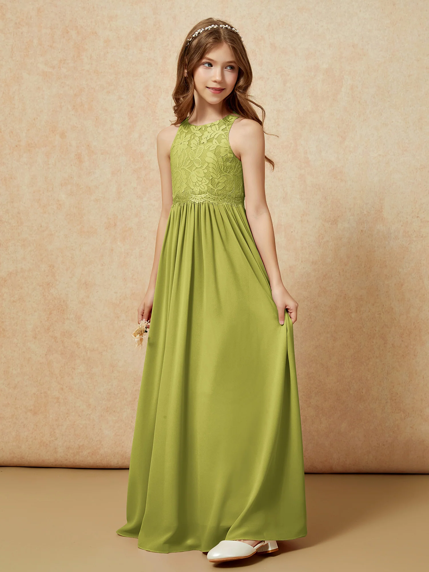 Sleeveless Lace Chiffon A-line Junior Bridesmaid Dress Clover - Image 3