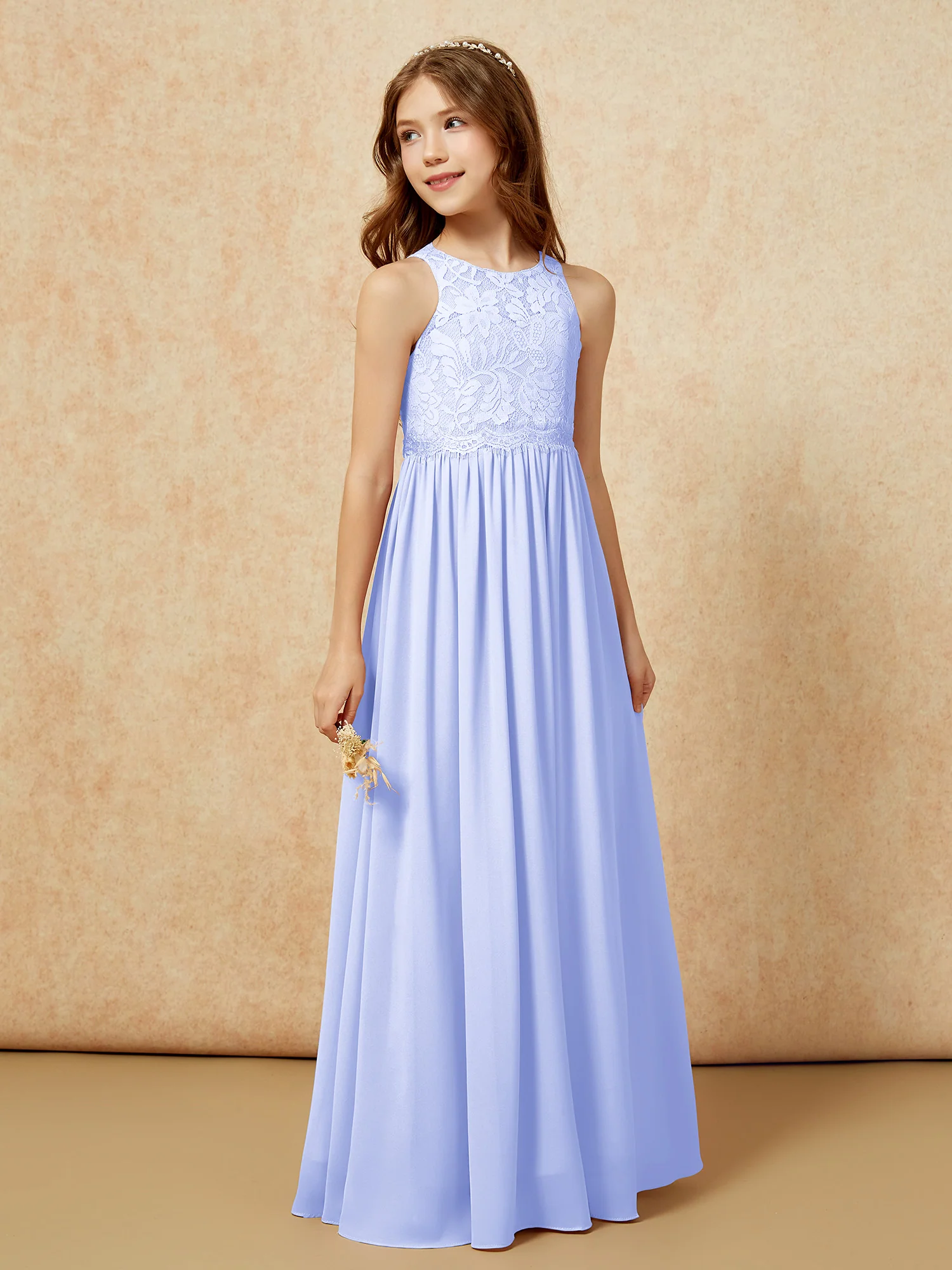 Sleeveless Lace Chiffon A-line Junior Bridesmaid Dress Lavender - Image 11