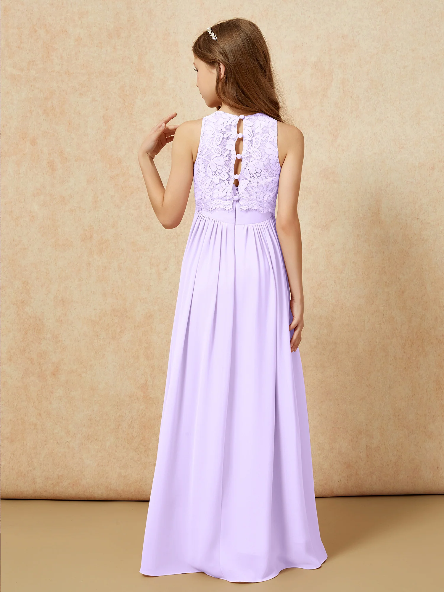 Sleeveless Lace Chiffon A-line Junior Bridesmaid Dress Lilac - Image 2