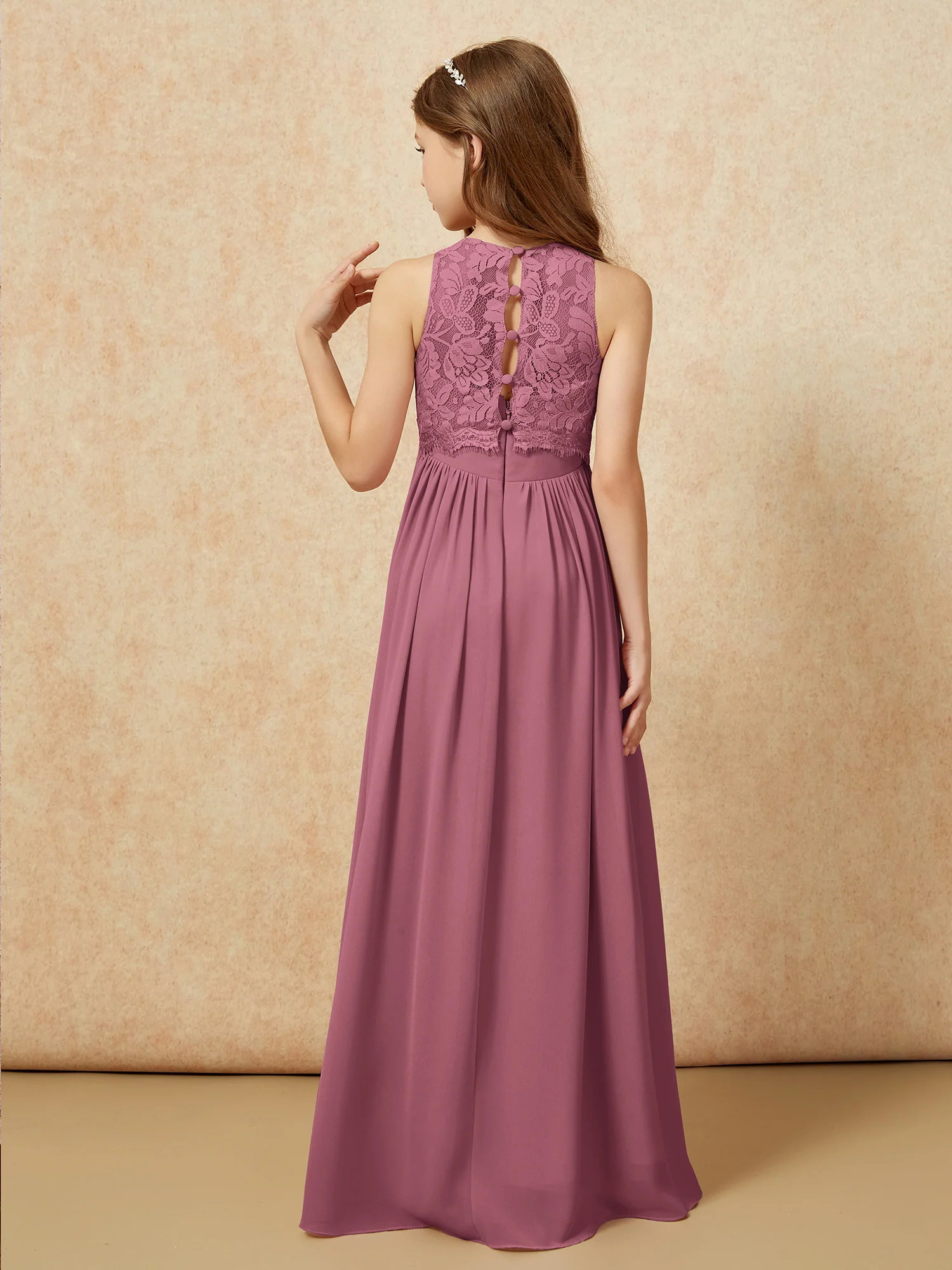 Sleeveless Lace Chiffon A-line Junior Bridesmaid Dress Mulberry - Image 2