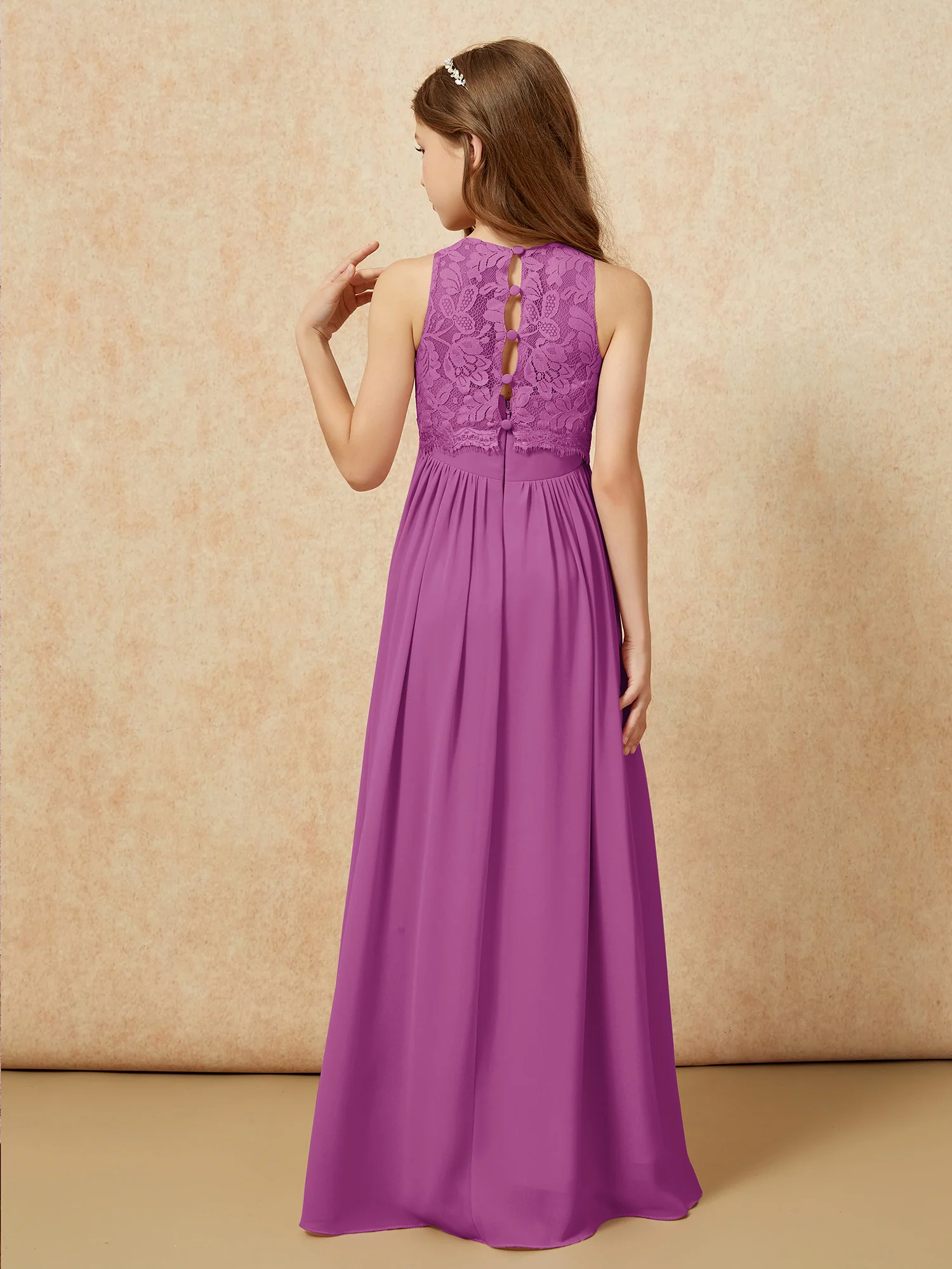 Sleeveless Lace Chiffon A-line Junior Bridesmaid Dress Orchid - Image 2