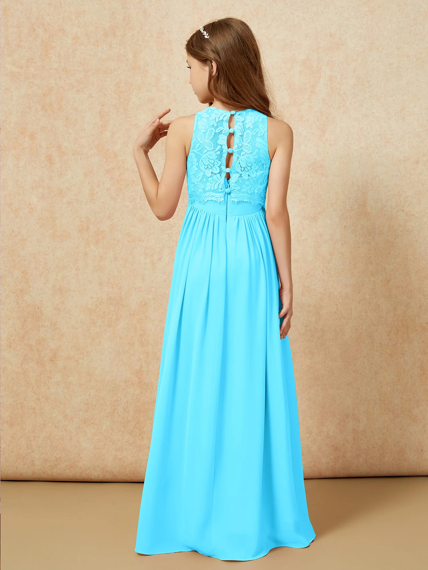 Sleeveless Lace Chiffon A-line Junior Bridesmaid Dress Pool - Image 2