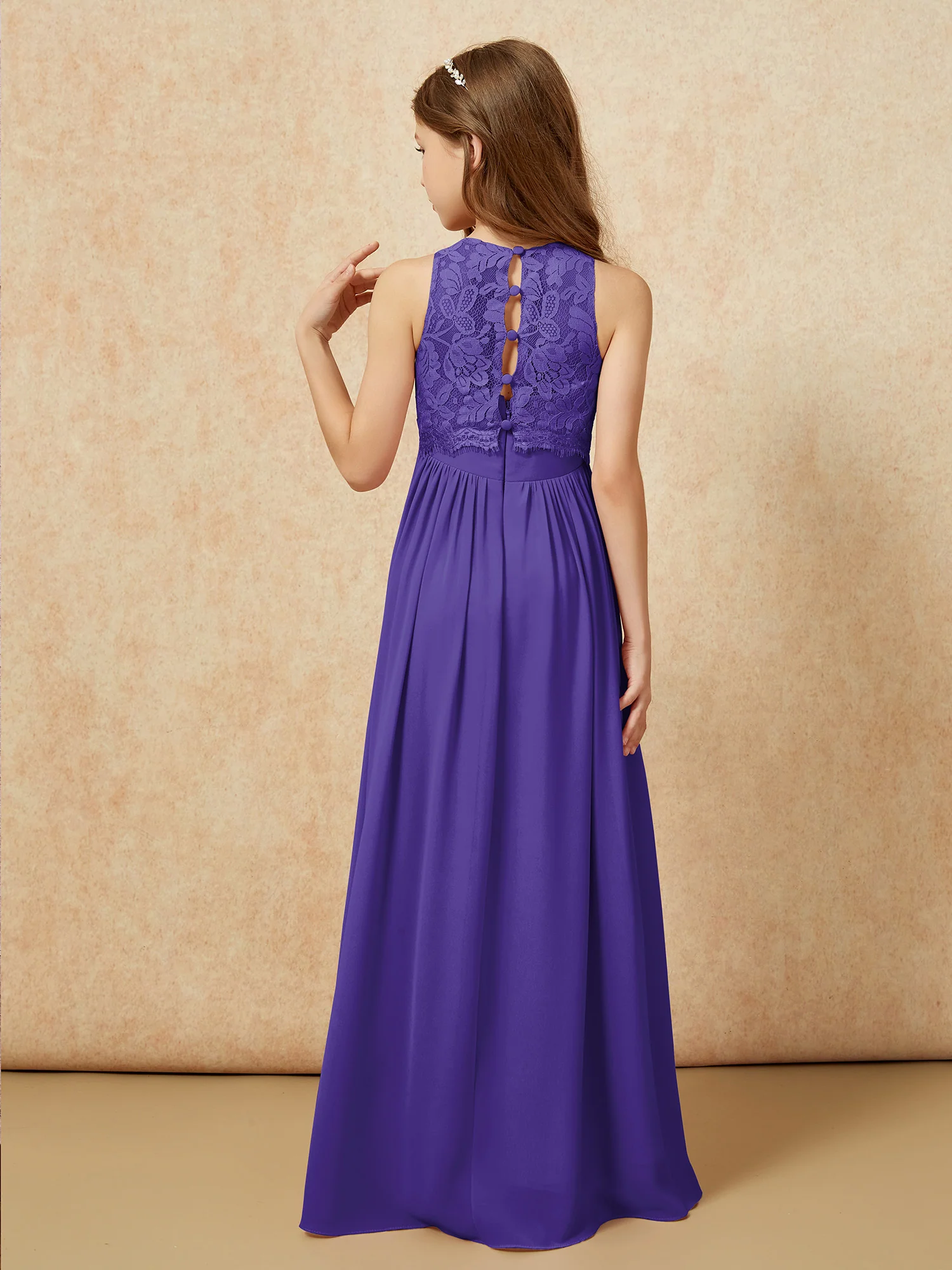 Sleeveless Lace Chiffon A-line Junior Bridesmaid Dress Regency - Image 2