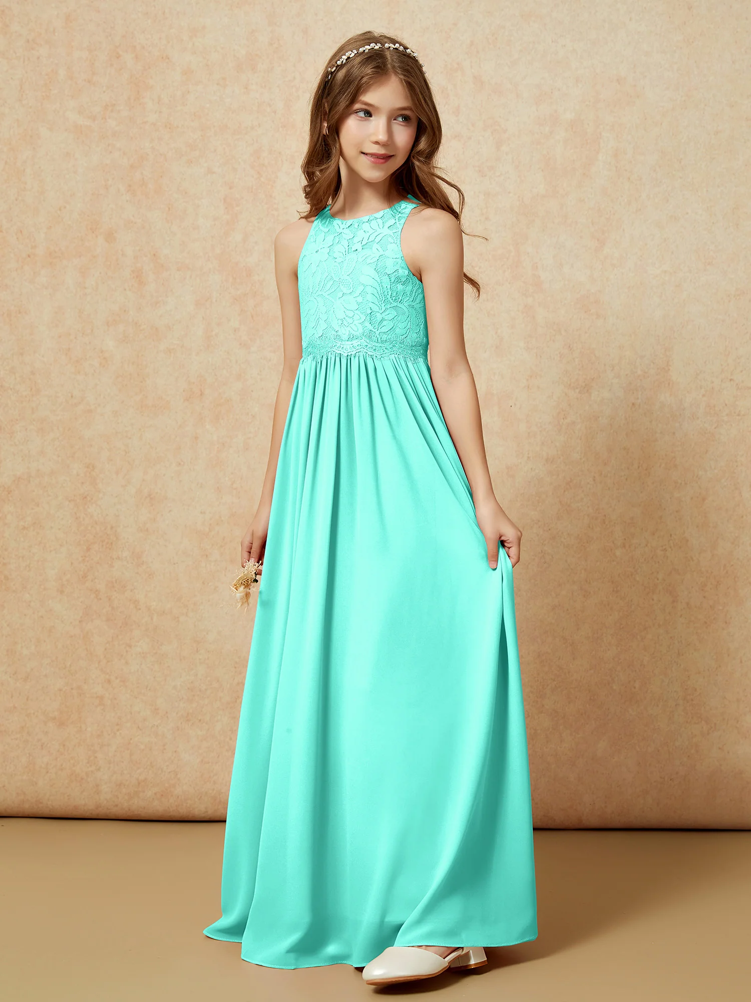 Sleeveless Lace Chiffon A-line Junior Bridesmaid Dress Spa - Image 3